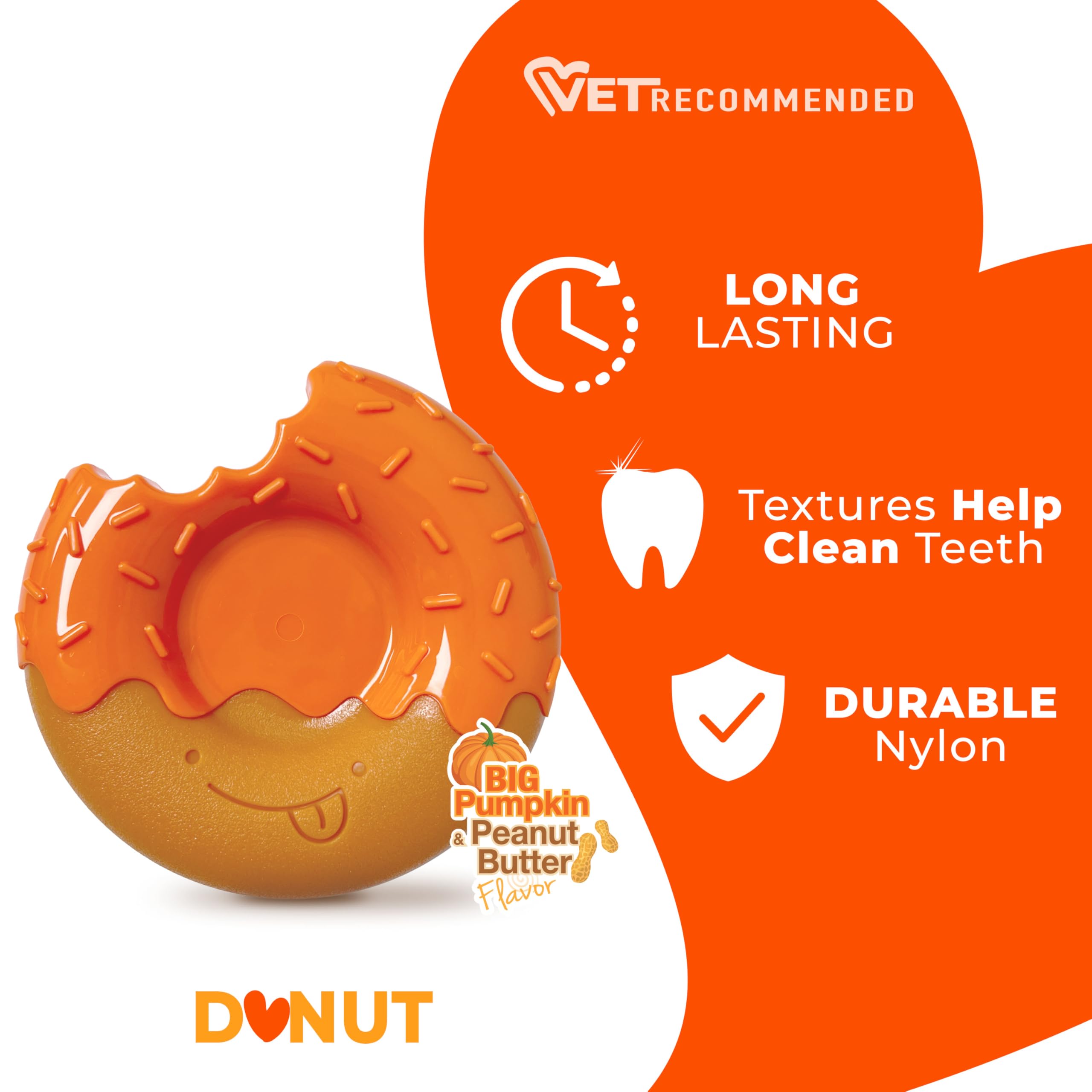 Nylabone Birthday Donut Power Chew Toy textured sprinkles promote dental-cleaning chewing.