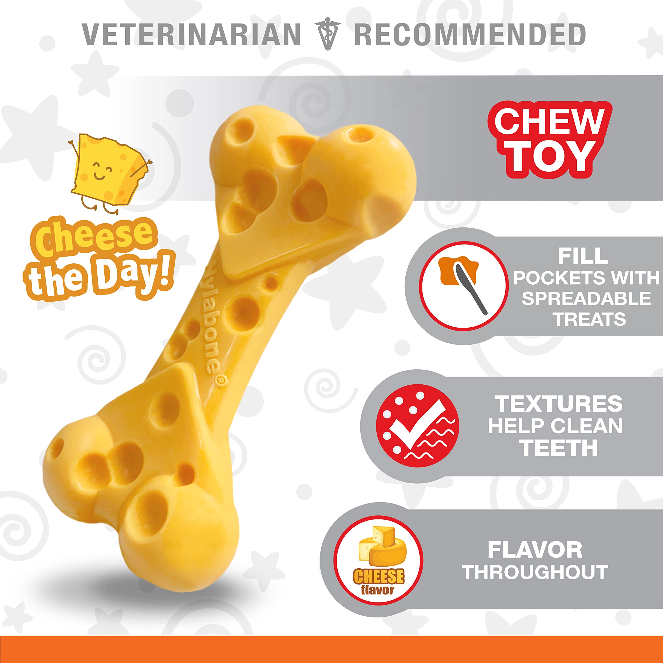 Nylabone Cheese Bone Power Chew Toy textured grooves and nubs for engaging chewing