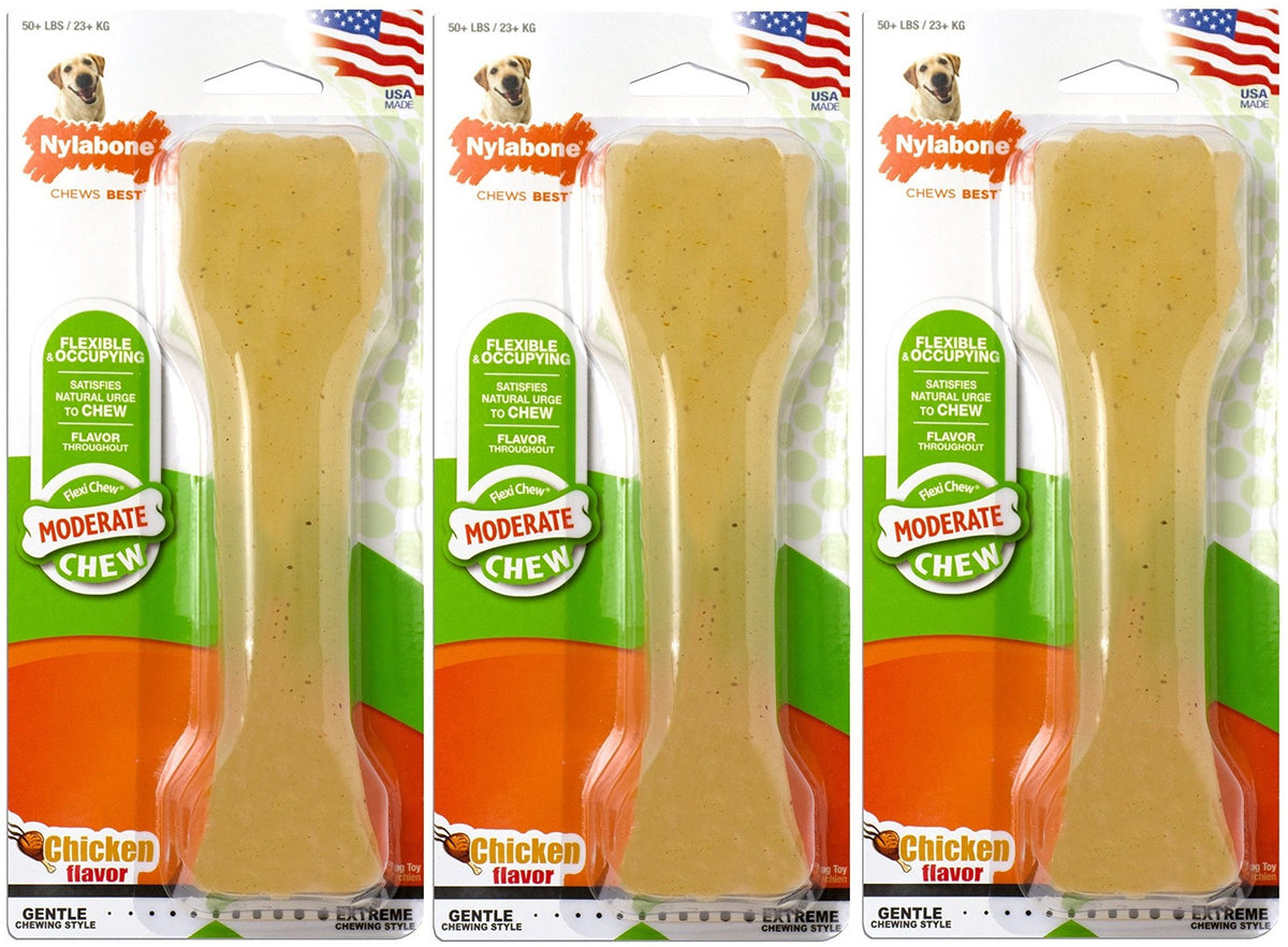 Nylabone FlexiChew Chicken-Flavored Bone Souper Pack 1 supports dental care for moderate chewers