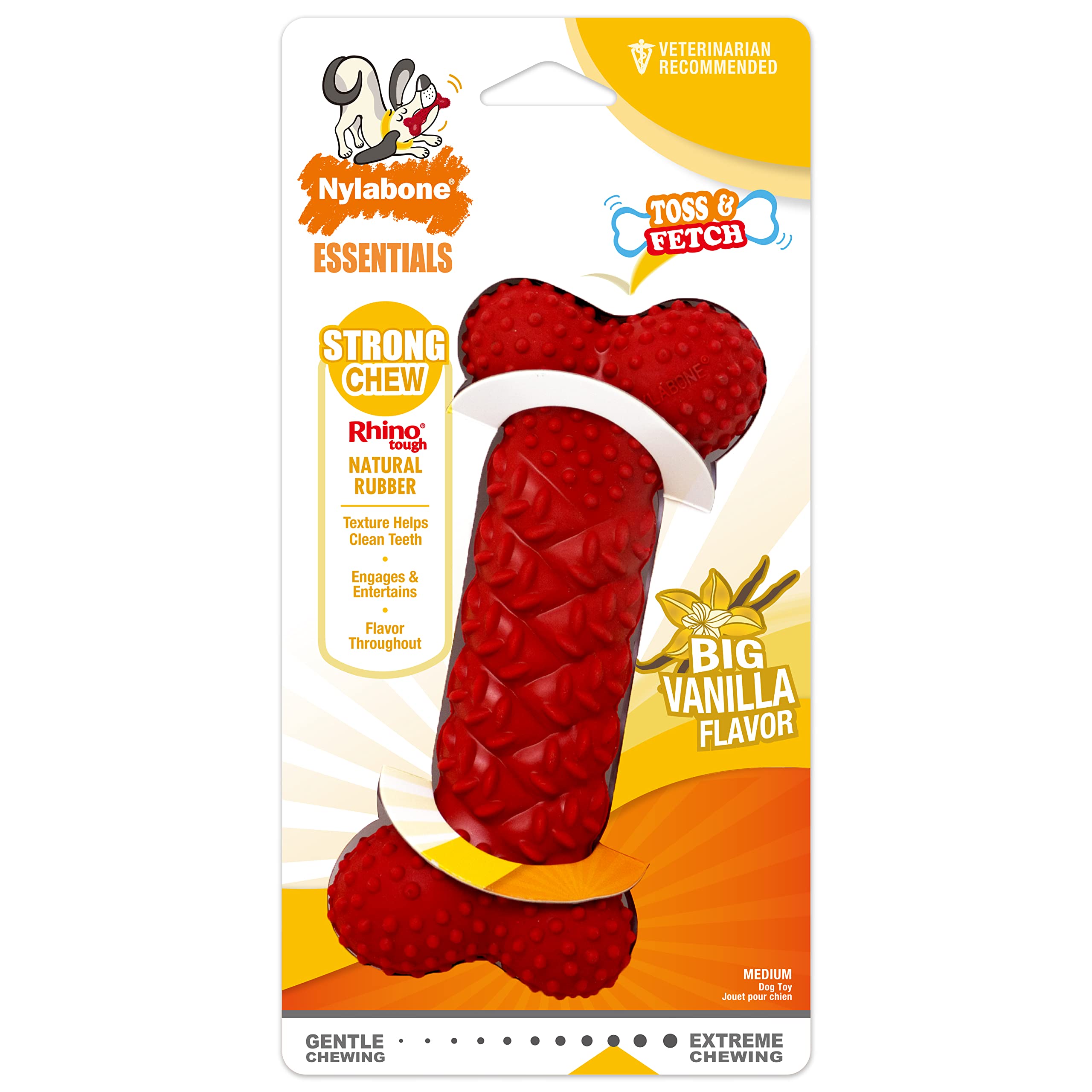 Nylabone Fun N Fit Rubber Braided Bone, front view, promotes boredom relief through engaging chewing.
