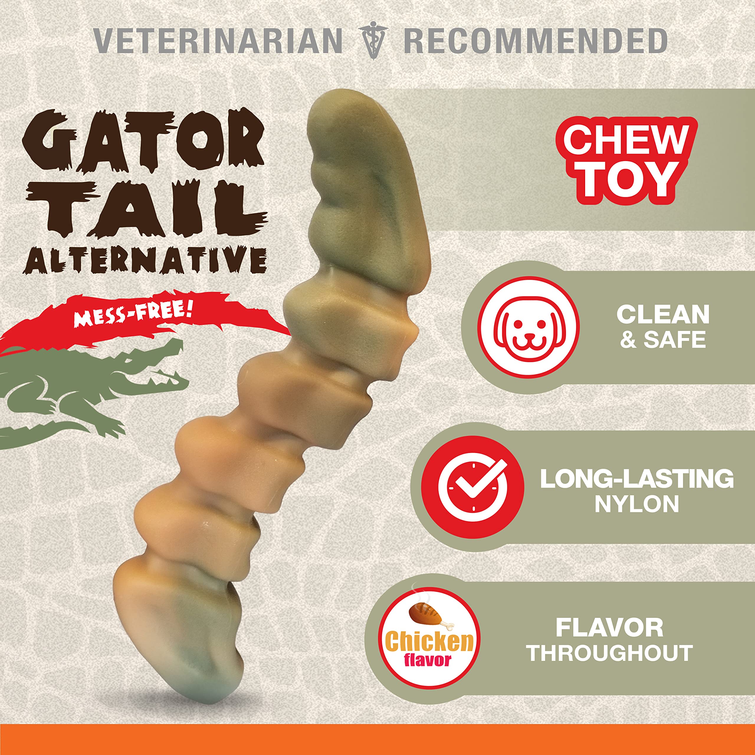 Nylabone Gator Tail Alternative redirects destructive chewing into constructive play.