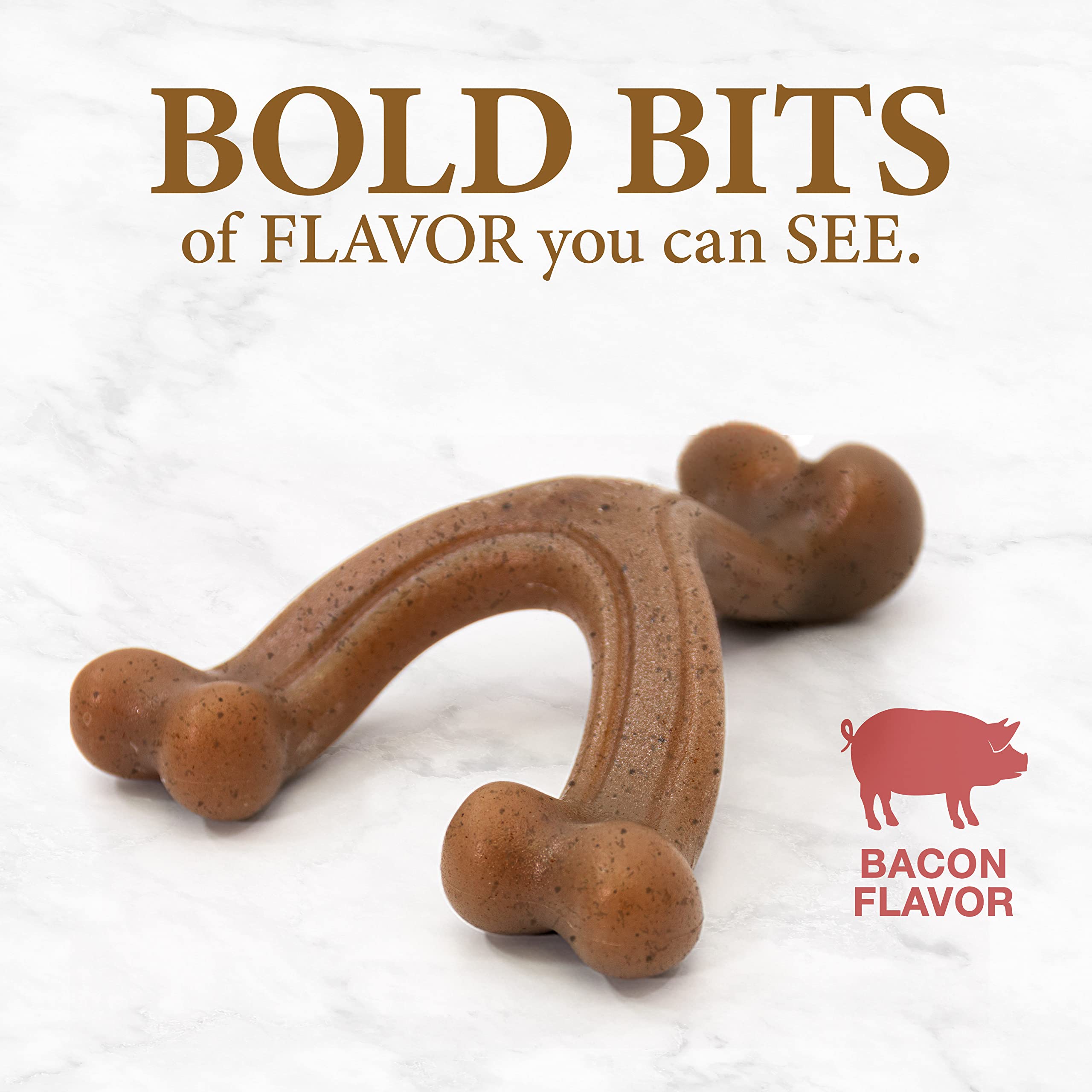 Nylabone Gourmet Style Flavor Bits Visible show crave-worthy bacon texture.