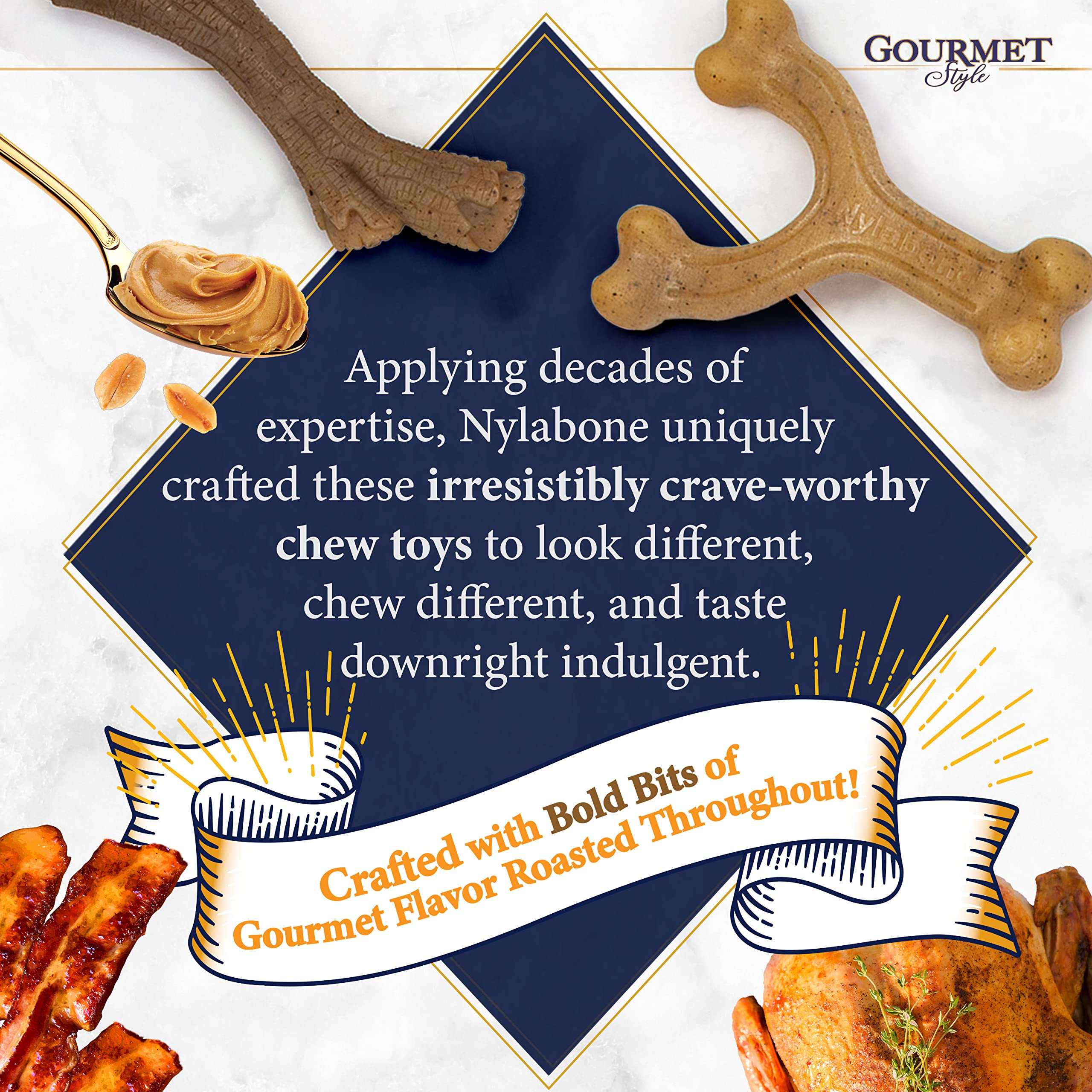 Nylabone Gourmet Style Three Ends Chew provides multiple chewing options.