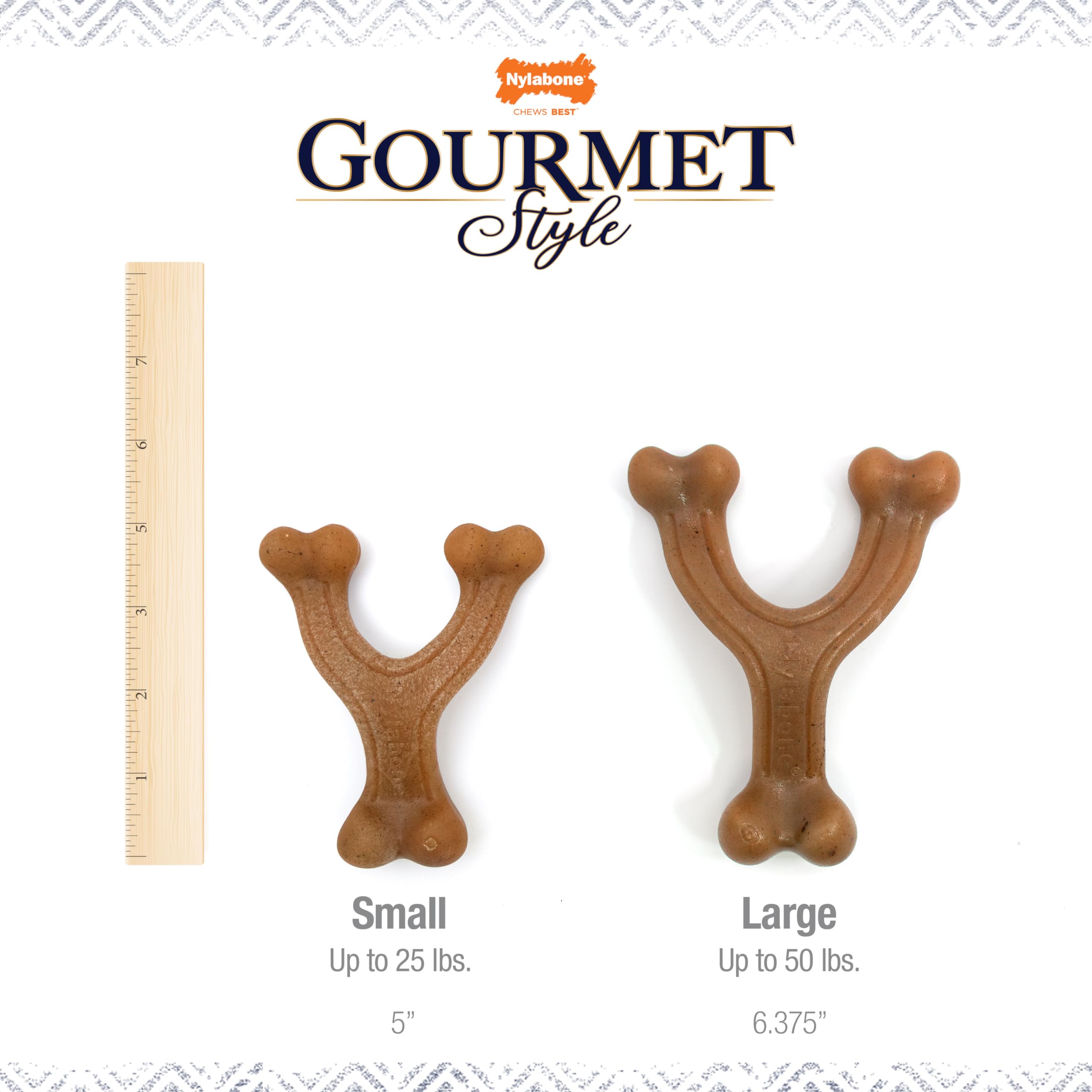 Nylabone Gourmet Style USA-made Vet-Recommended chew supports safe chewing.