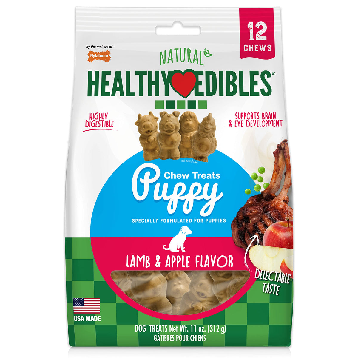 Nylabone Healthy Edibles chiot, emballage clair et pratique.