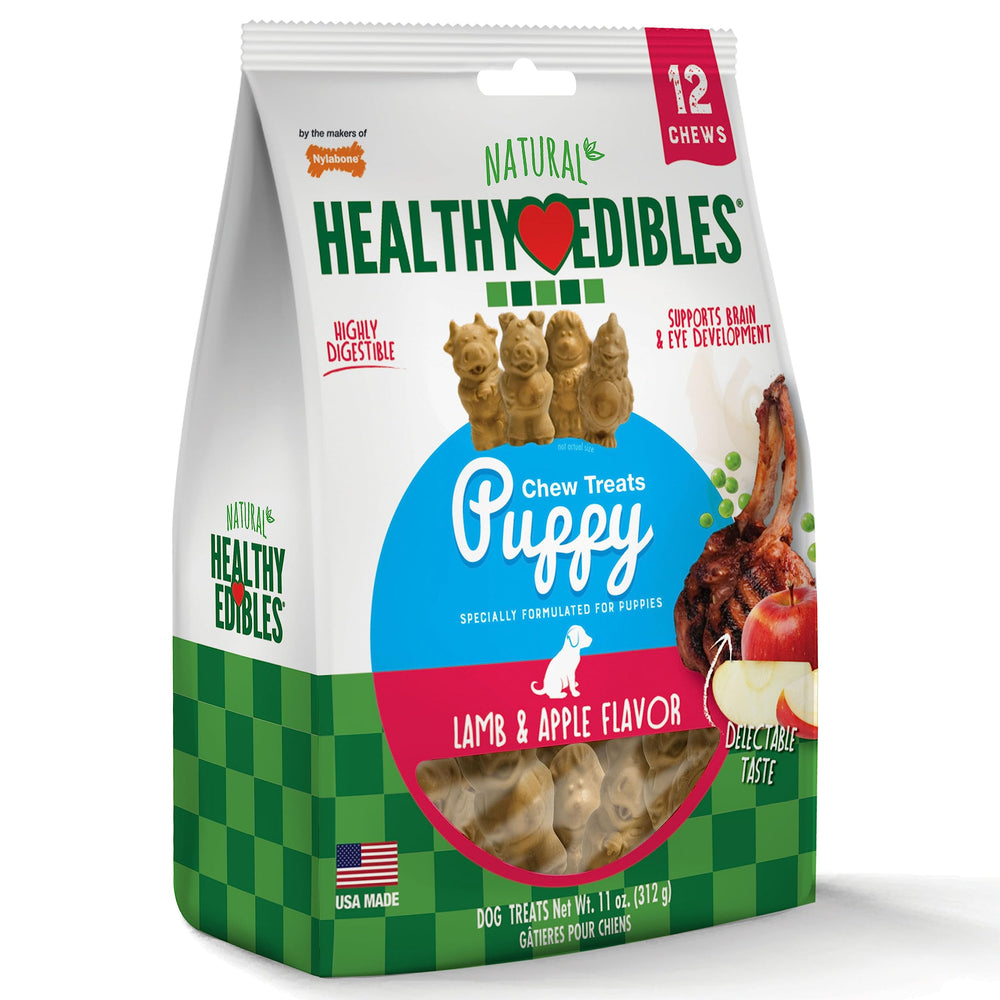 Nylabone Healthy Edibles US-made puppy chew highlighting quality manufacturing