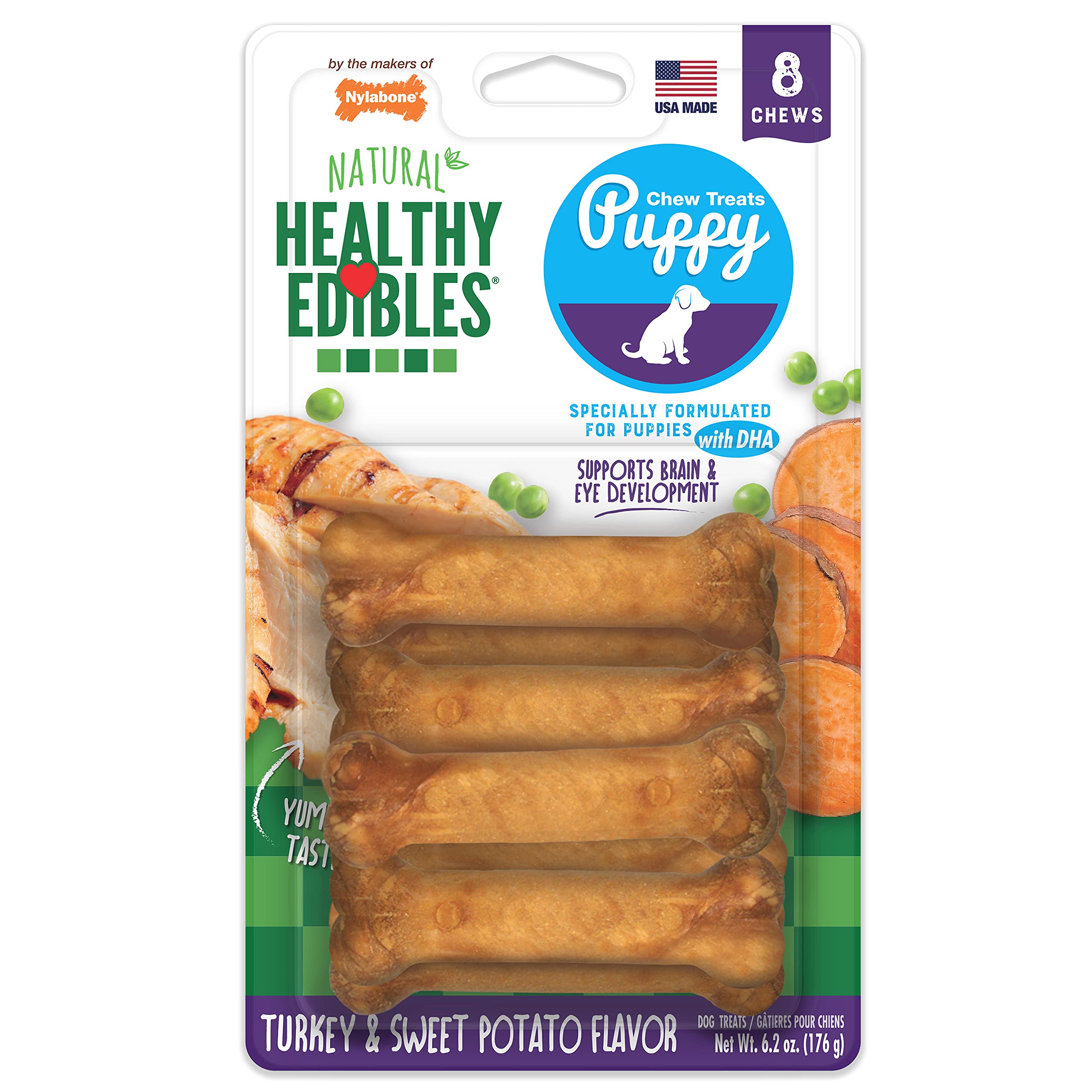 Nylabone Healthy Edibles puppy chew turkey and sweet potato flavor for training rewards