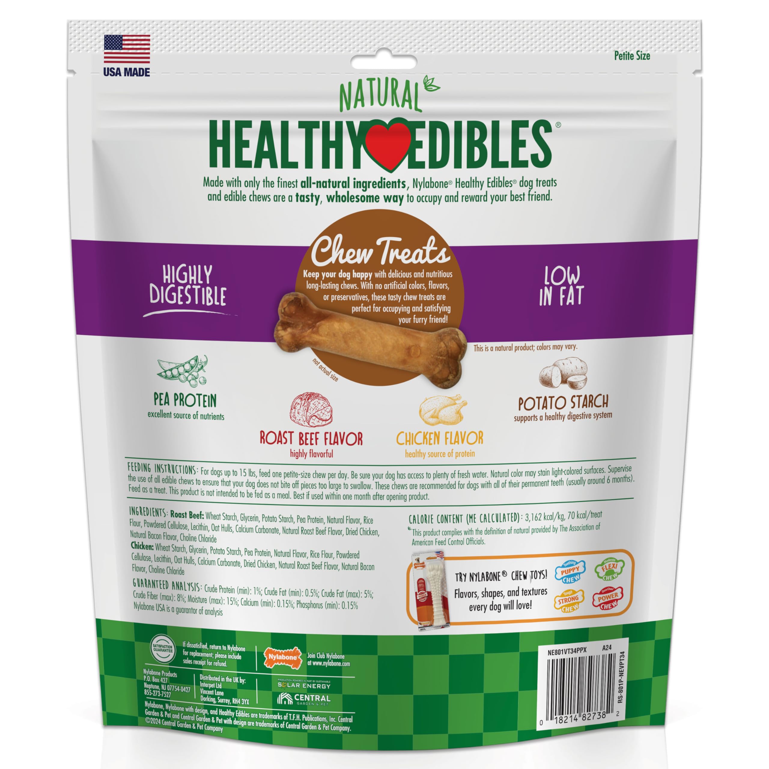 Nylabone Healthy Edibles roast beef flavor chew highlights treat moments.