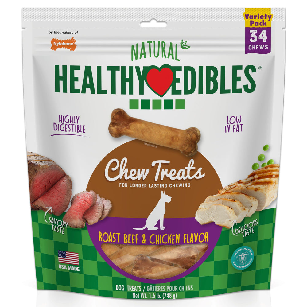 Nylabone Healthy Edibles roast beef chew for small dogs offers long-lasting entertainment.