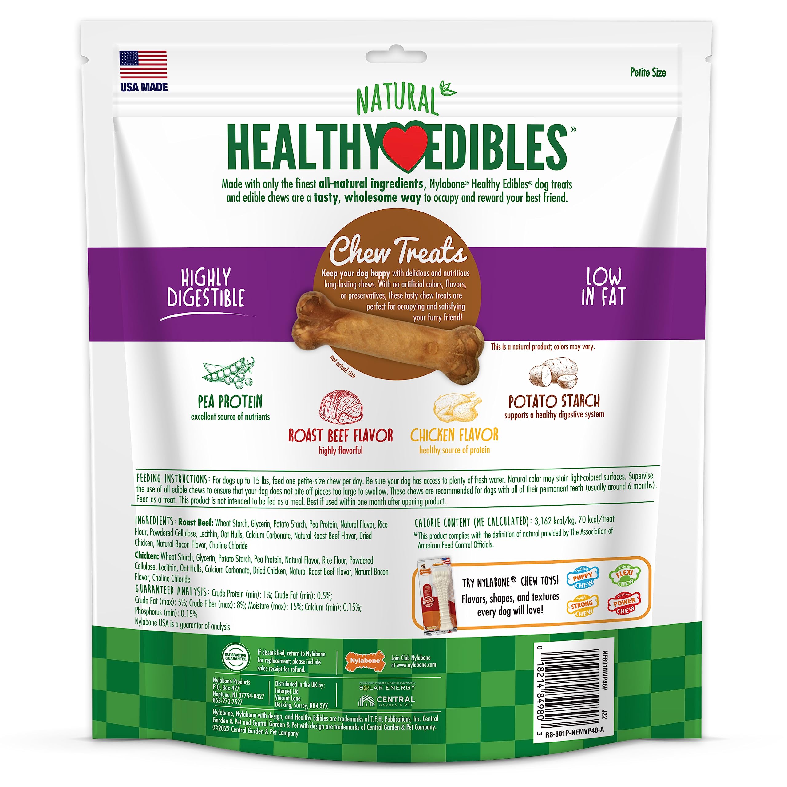 Nylabone USA-made badge on packaging signals quality and heritage.