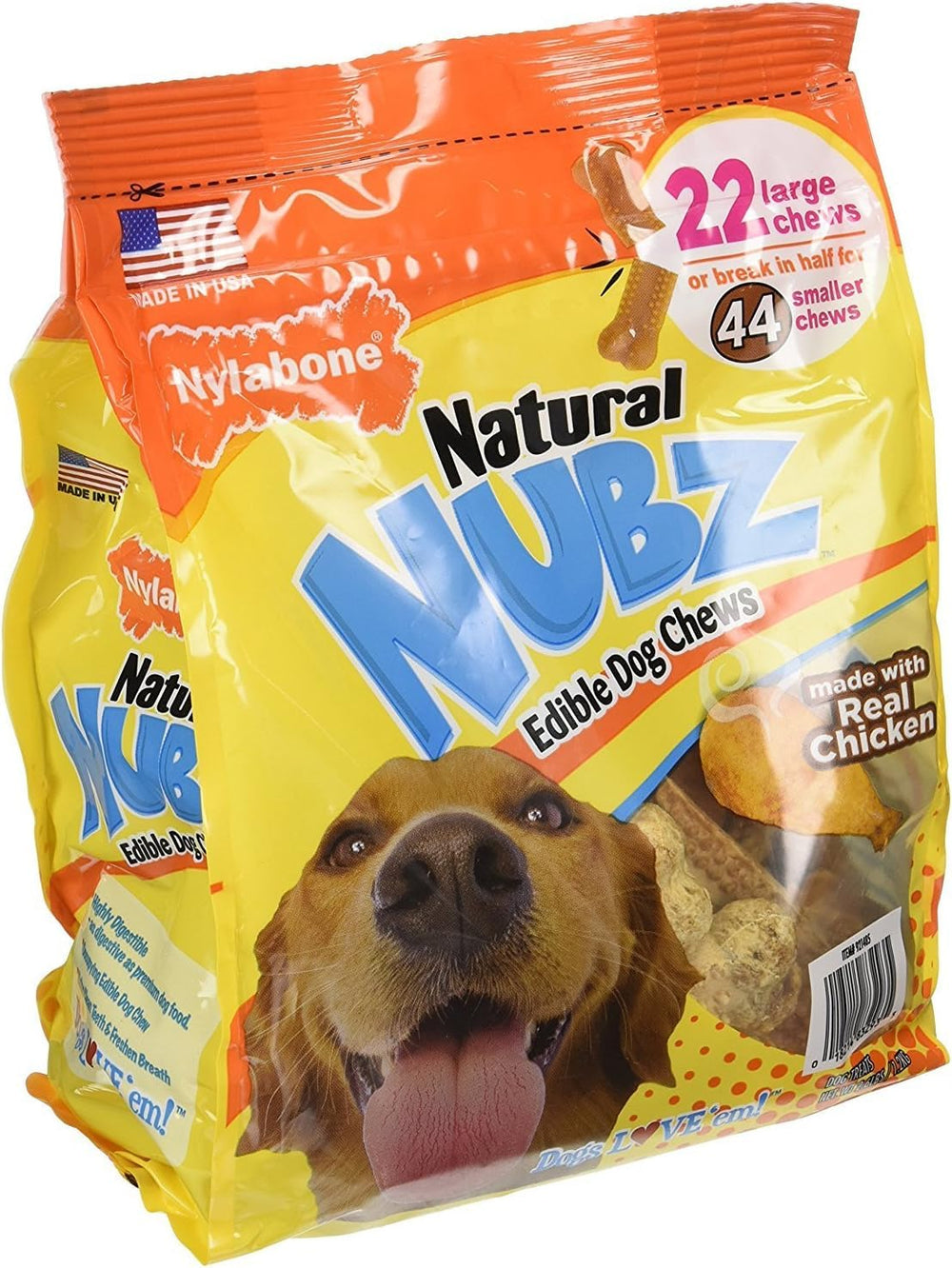 nylabone natural nubz edible dog chews pack front view, 66-count bulk value for dogs