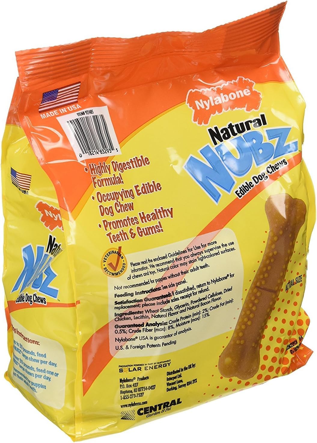 nylabone natural nubz edible dog chews pack inside view, three 22-count bags for easy servings
