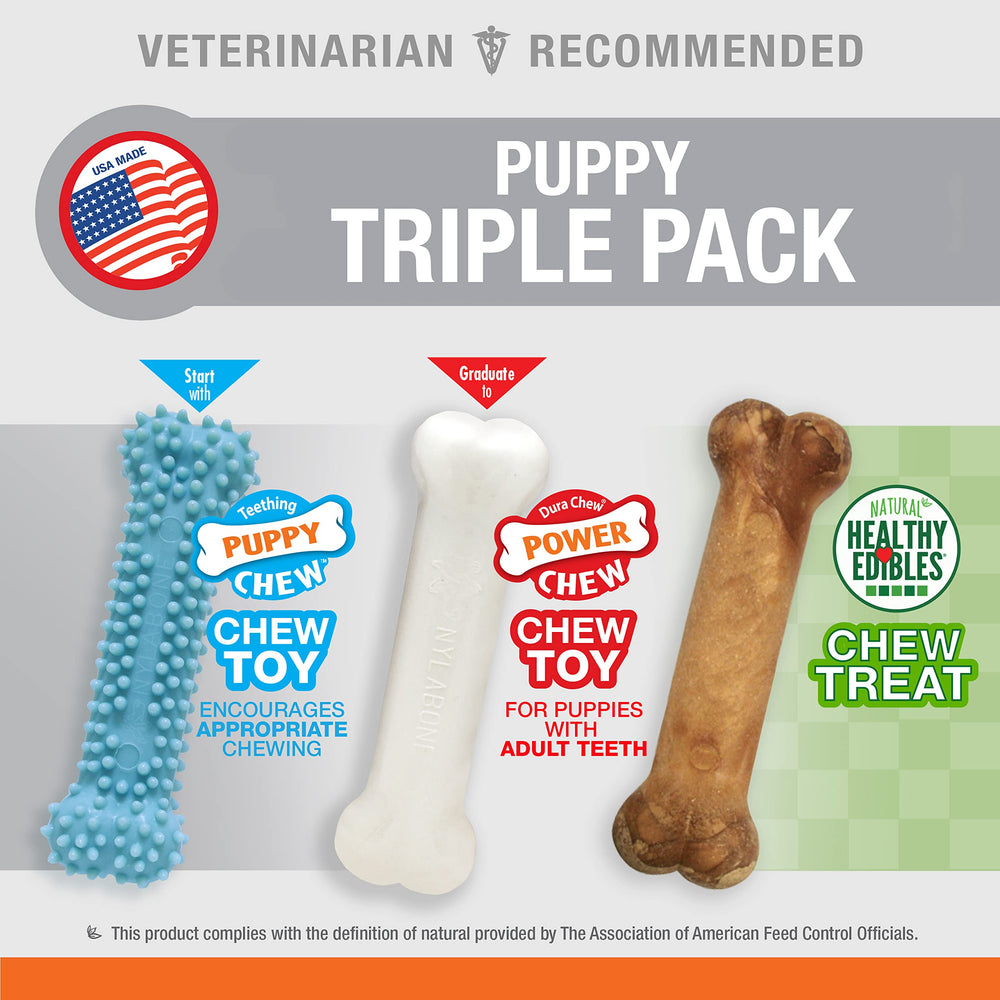 Nylabone New Puppy Starter Kit Healthy Edibles treat provides tasty, digestible rewards.