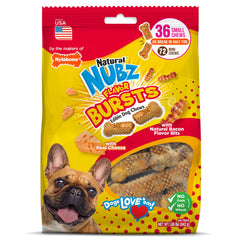 Nylabone Nubz bacon-cheese edible bone close-up for small dogs with long-lasting flavor.