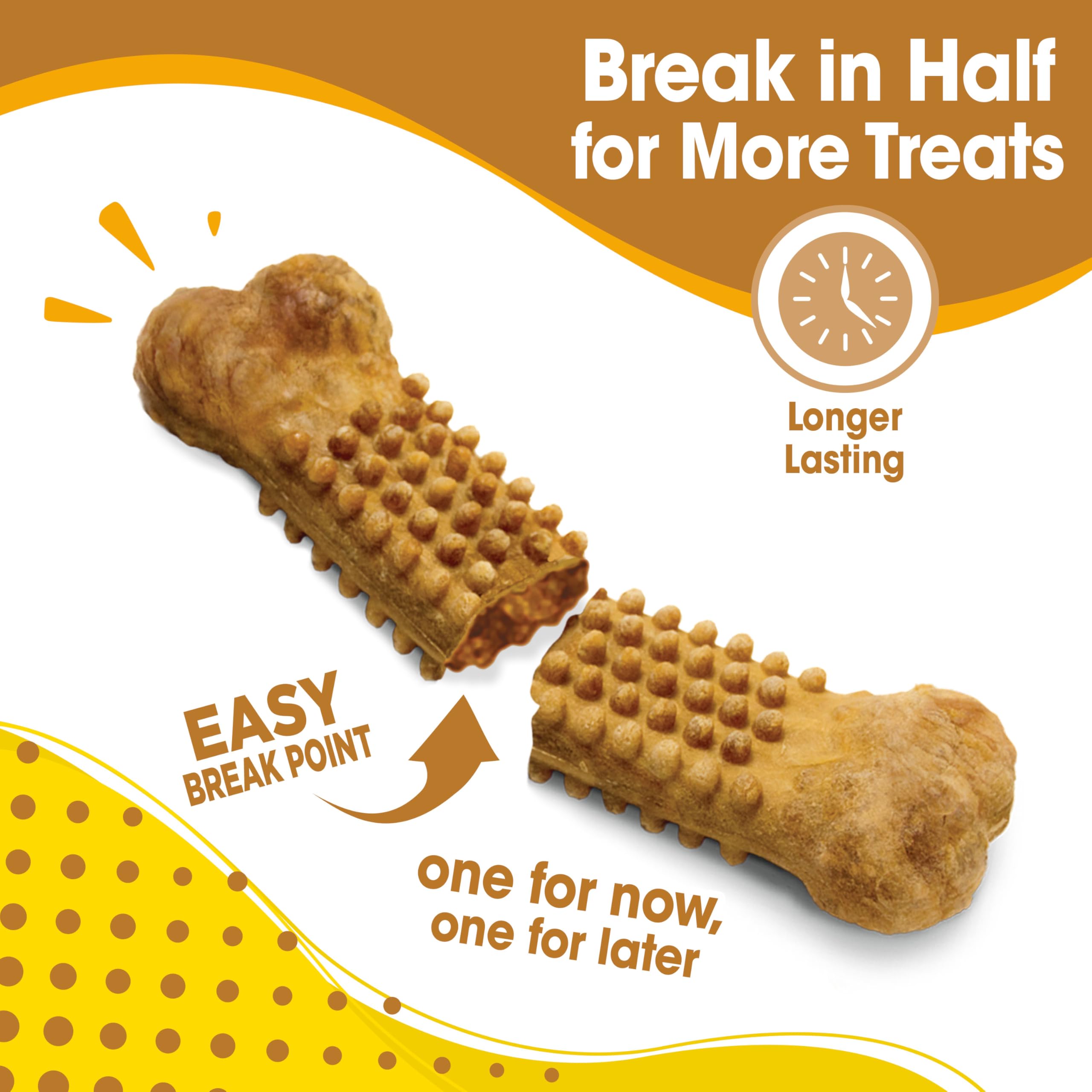 Nylabone Nubz for large dogs peanut butter chews provide substantial chew time.