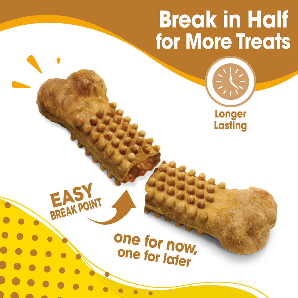 Nylabone Nubz for large dogs peanut butter chews provide substantial chew time.