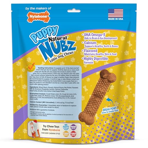 Nylabone Nubz packaging design clearly shows USA-made 28-count information