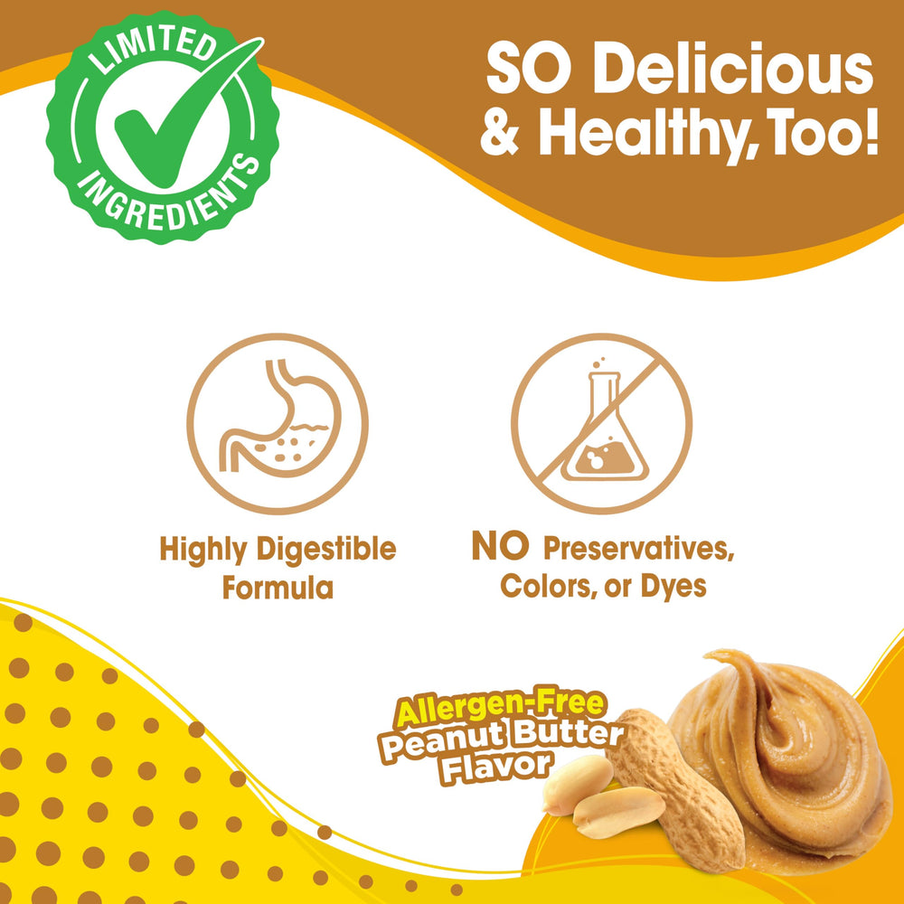 Nylabone Nubz peanut butter flavor appeals to dogs during chew sessions.