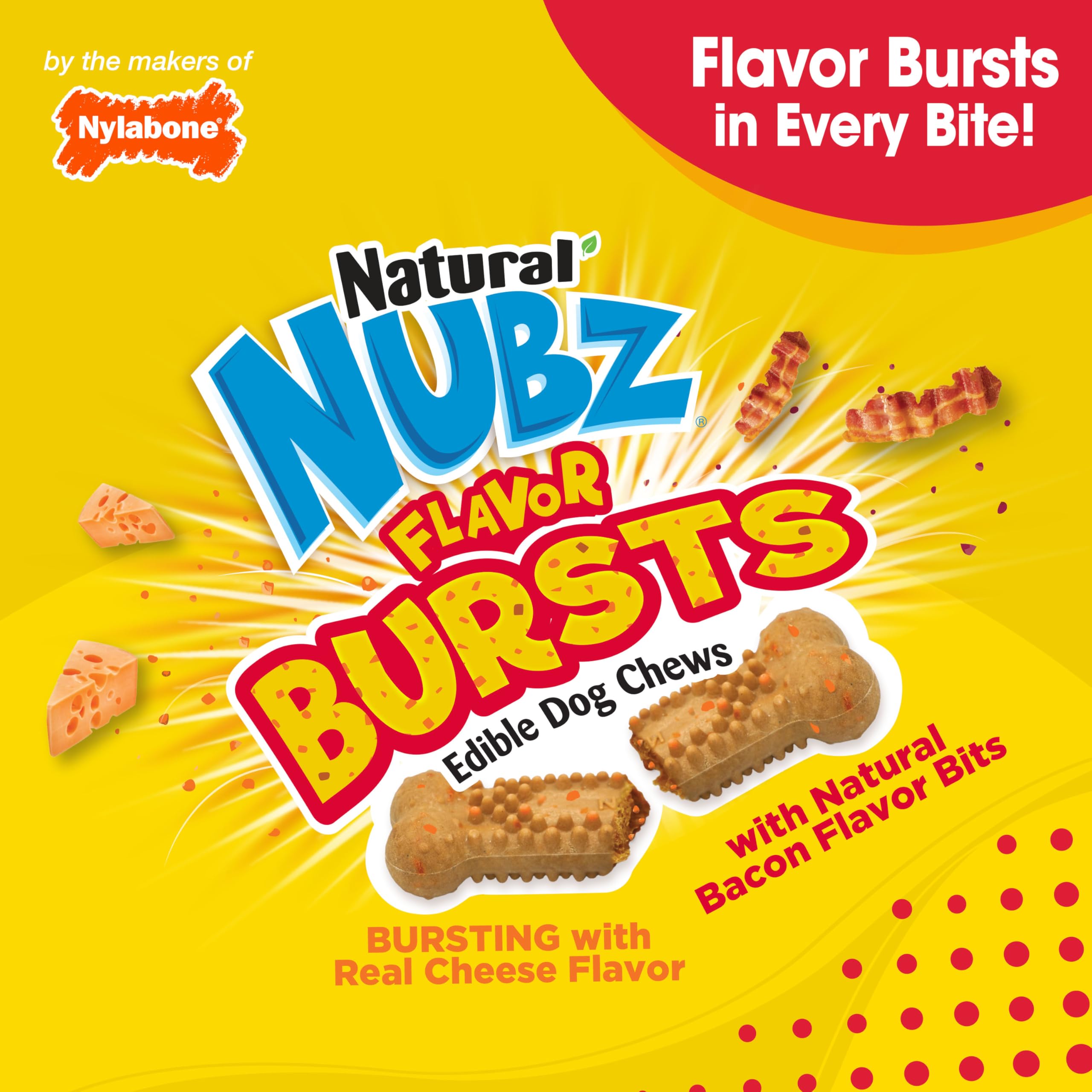 Nylabone Nubz 20-count package shown on shelf for easy stocking