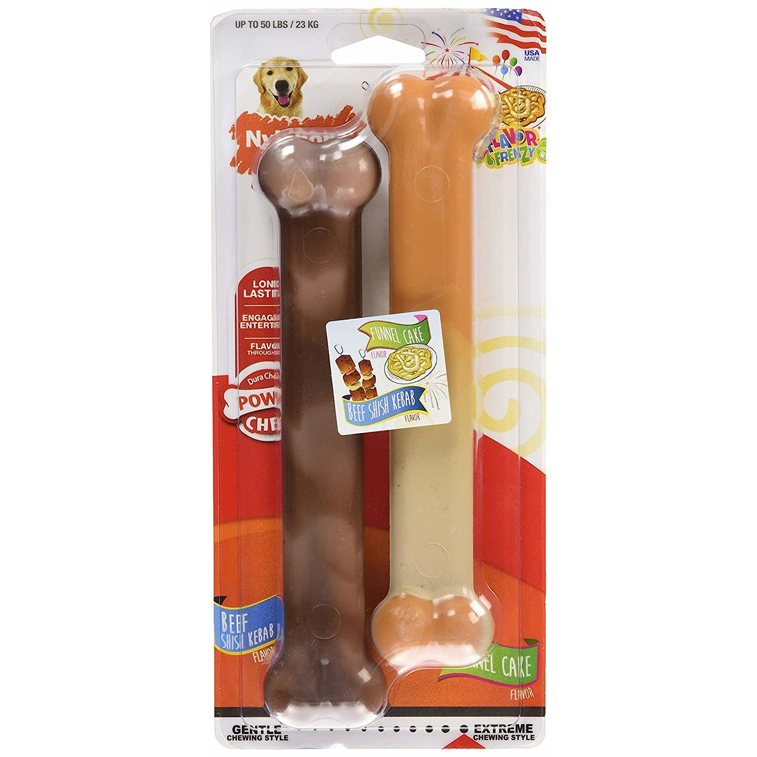 Nylabone Original Bone flavor funnel cake close-up emphasizes flavorful surface for motivated chewers.