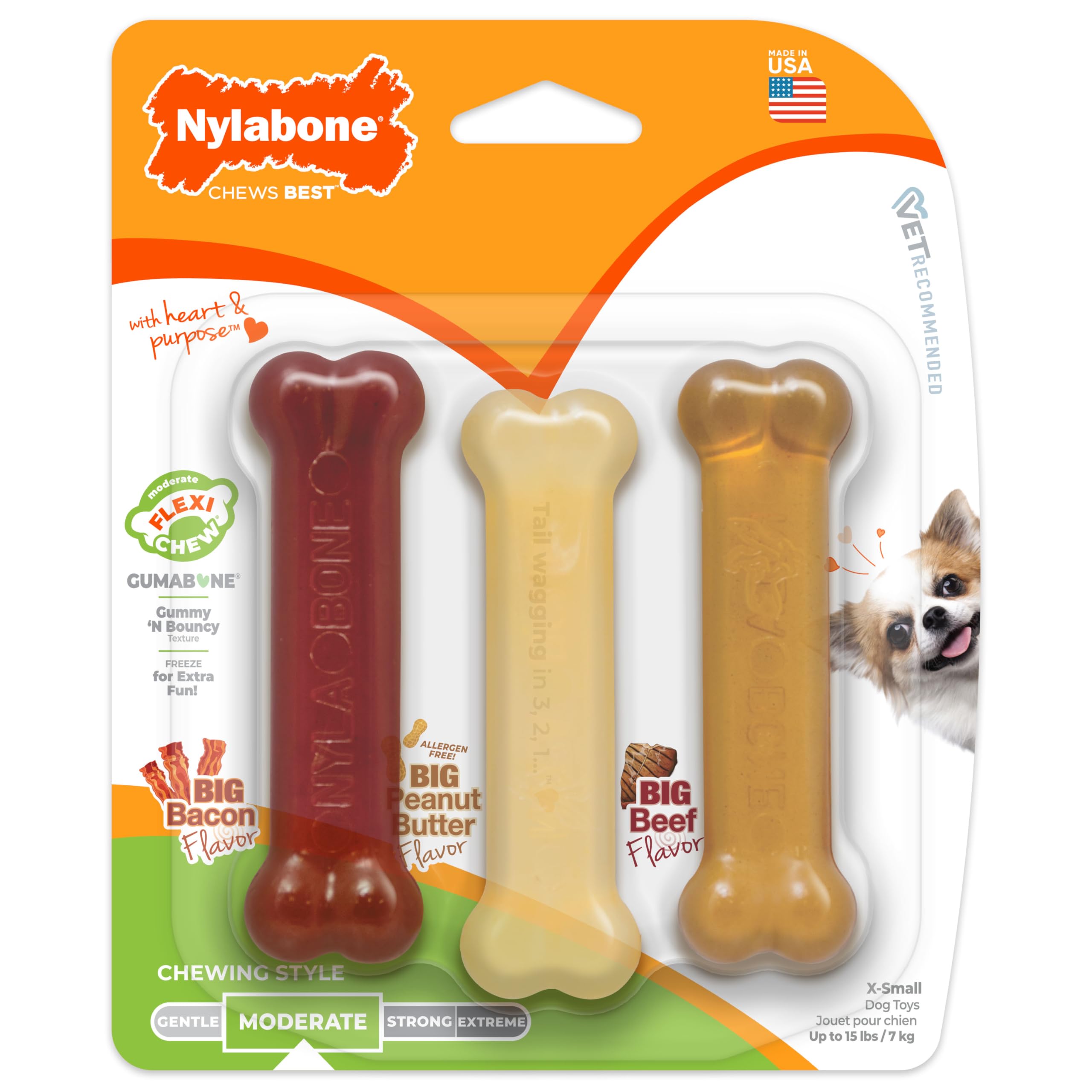Nylabone Original Bone Flexi Toy X-Small dogs up to 15 pounds in bite-sized form.