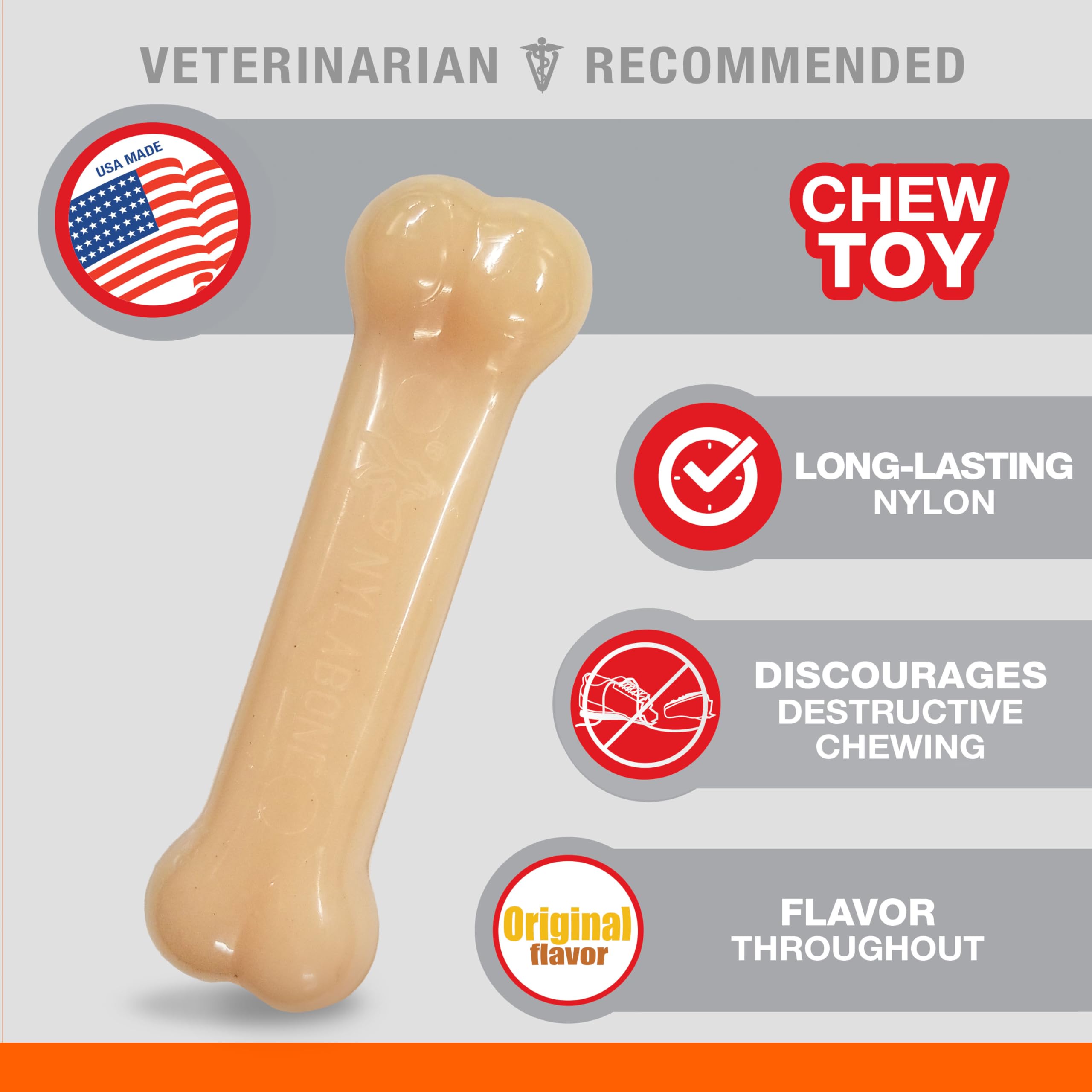 Nylabone Original Bone Power Chew Toy closeup shows teeth-cleaning texture during chews.