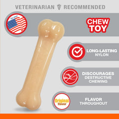 Nylabone Original Bone Power Chew Toy closeup shows teeth-cleaning texture during chews.