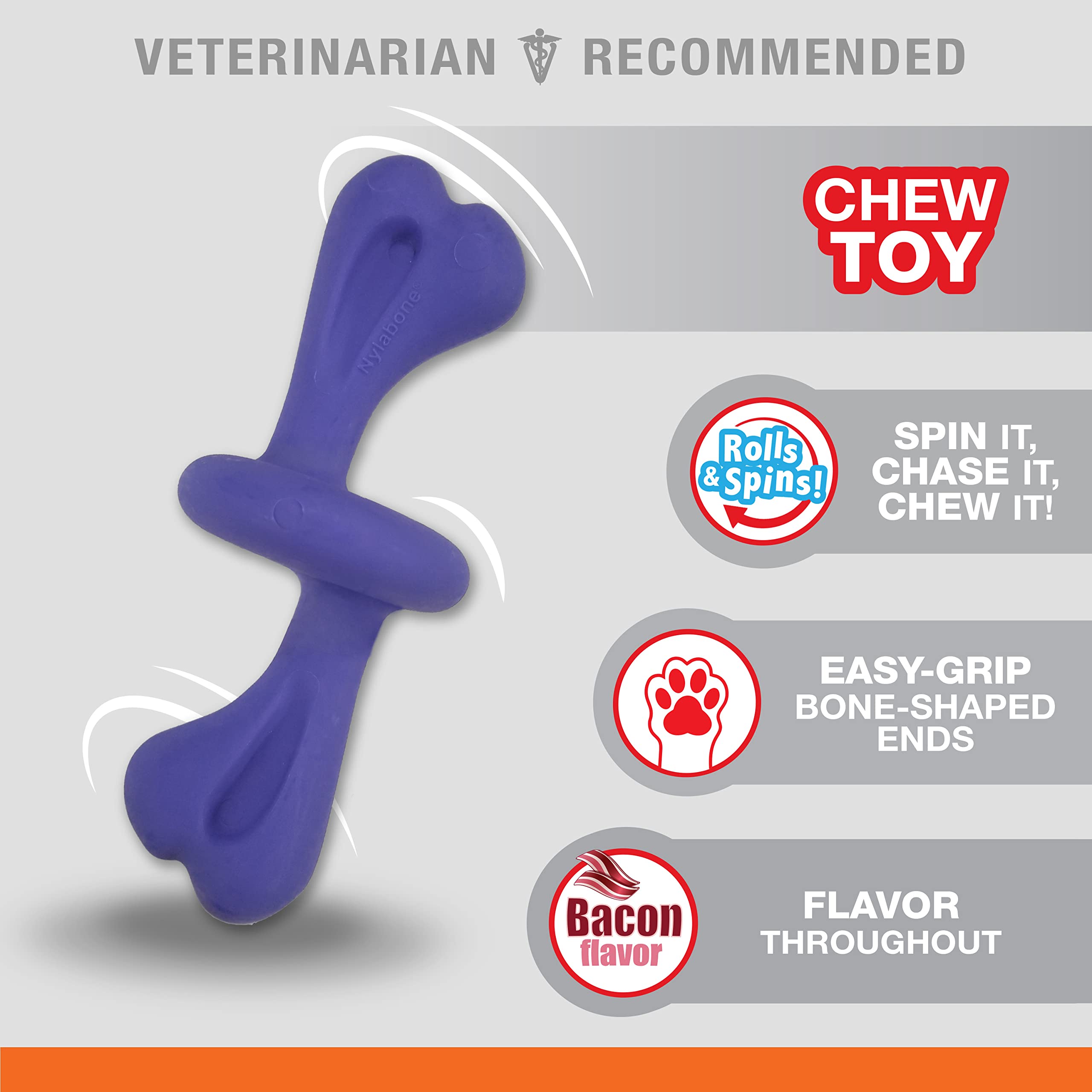 Nylabone Power Chase N Chew Toy dog spinning play encourages chase instincts during fetch.