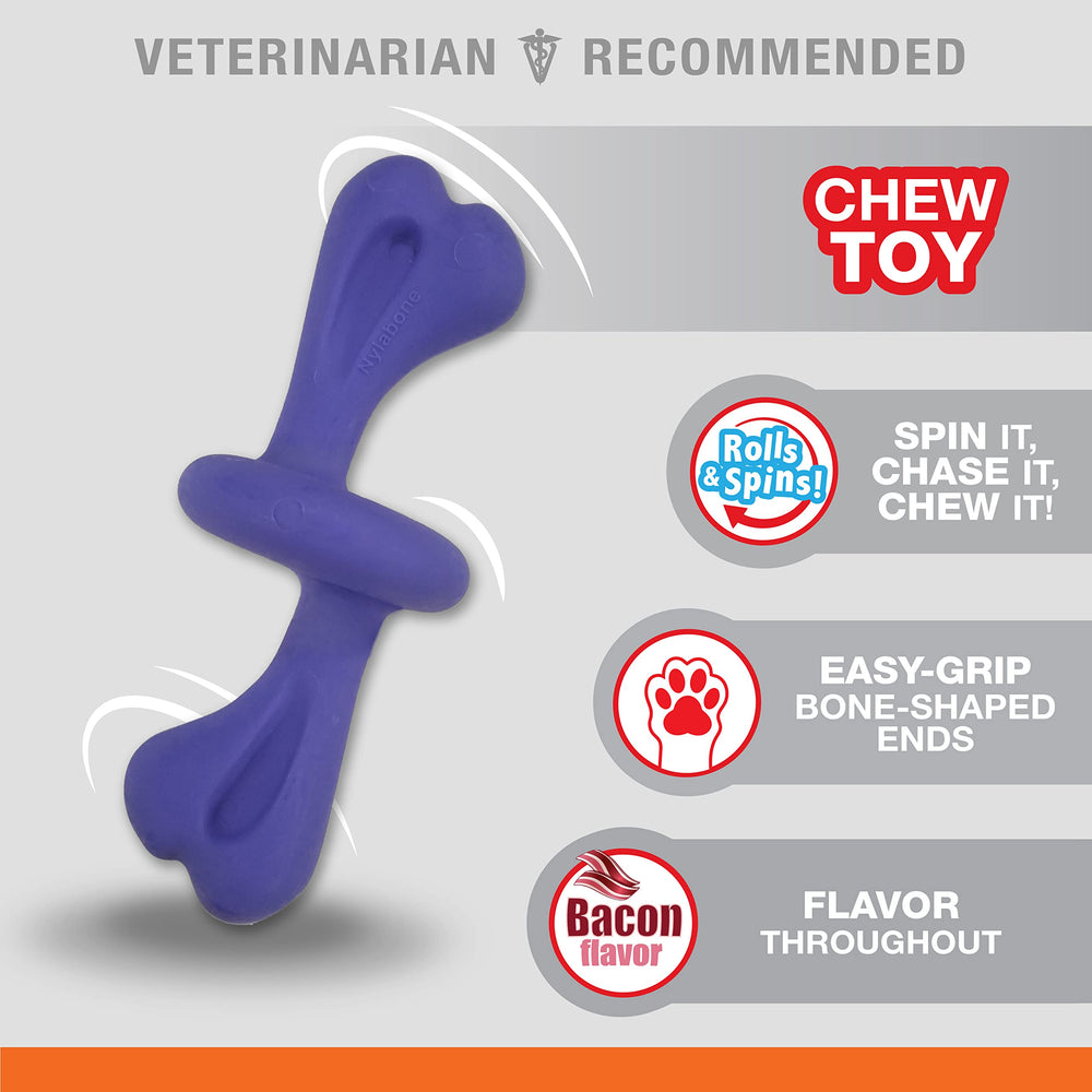Nylabone Power Chase N Chew Toy dog spinning play encourages chase instincts during fetch.
