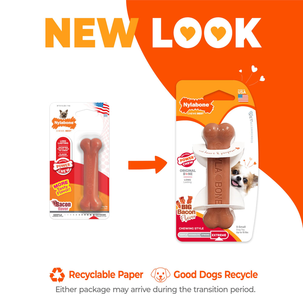 Nylabone Power Chew bacon-flavored surface—irresistible flavor to encourage safe chewing.