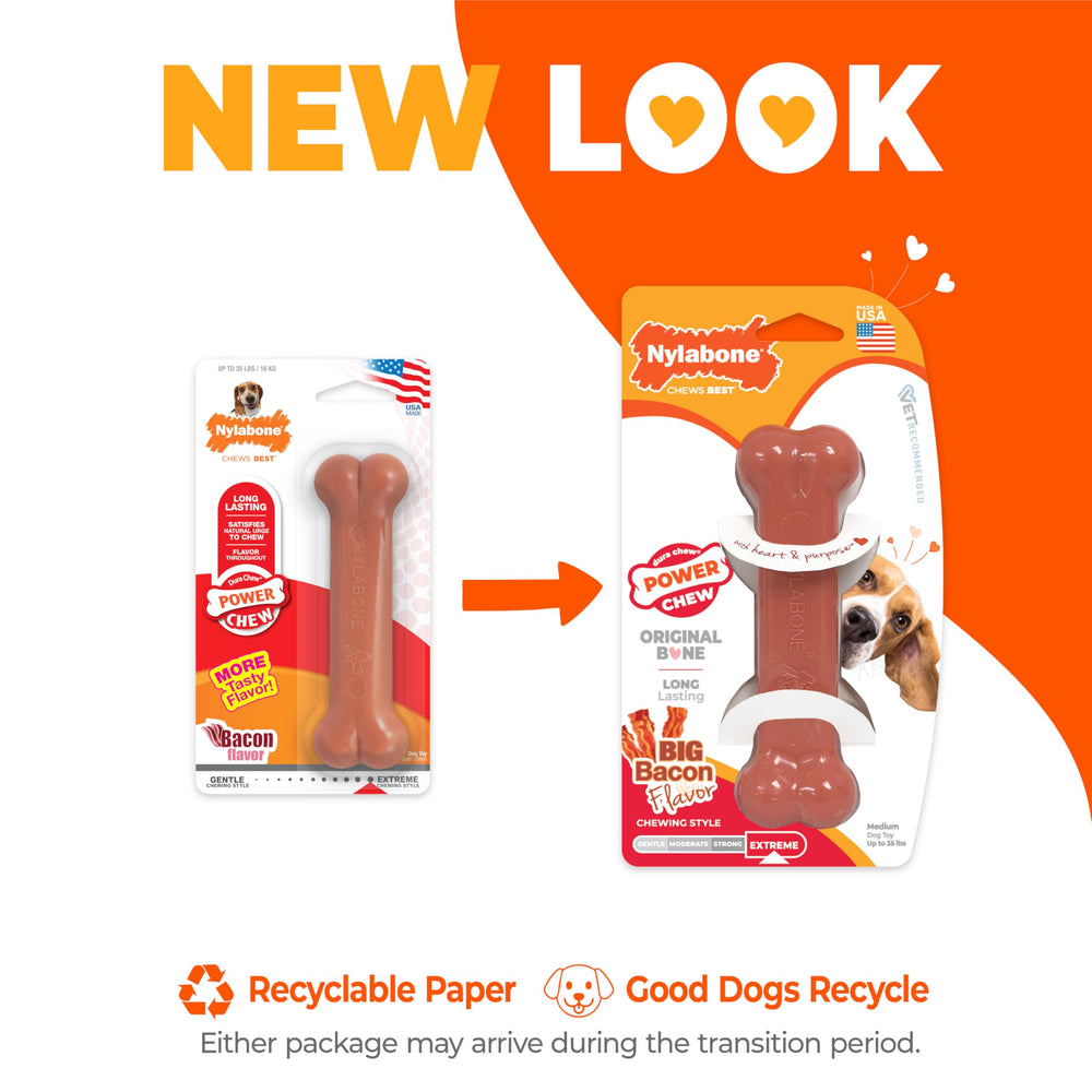 Nylabone Power Chew Classic bone toy bacon flavor infusion promises tasty chewing