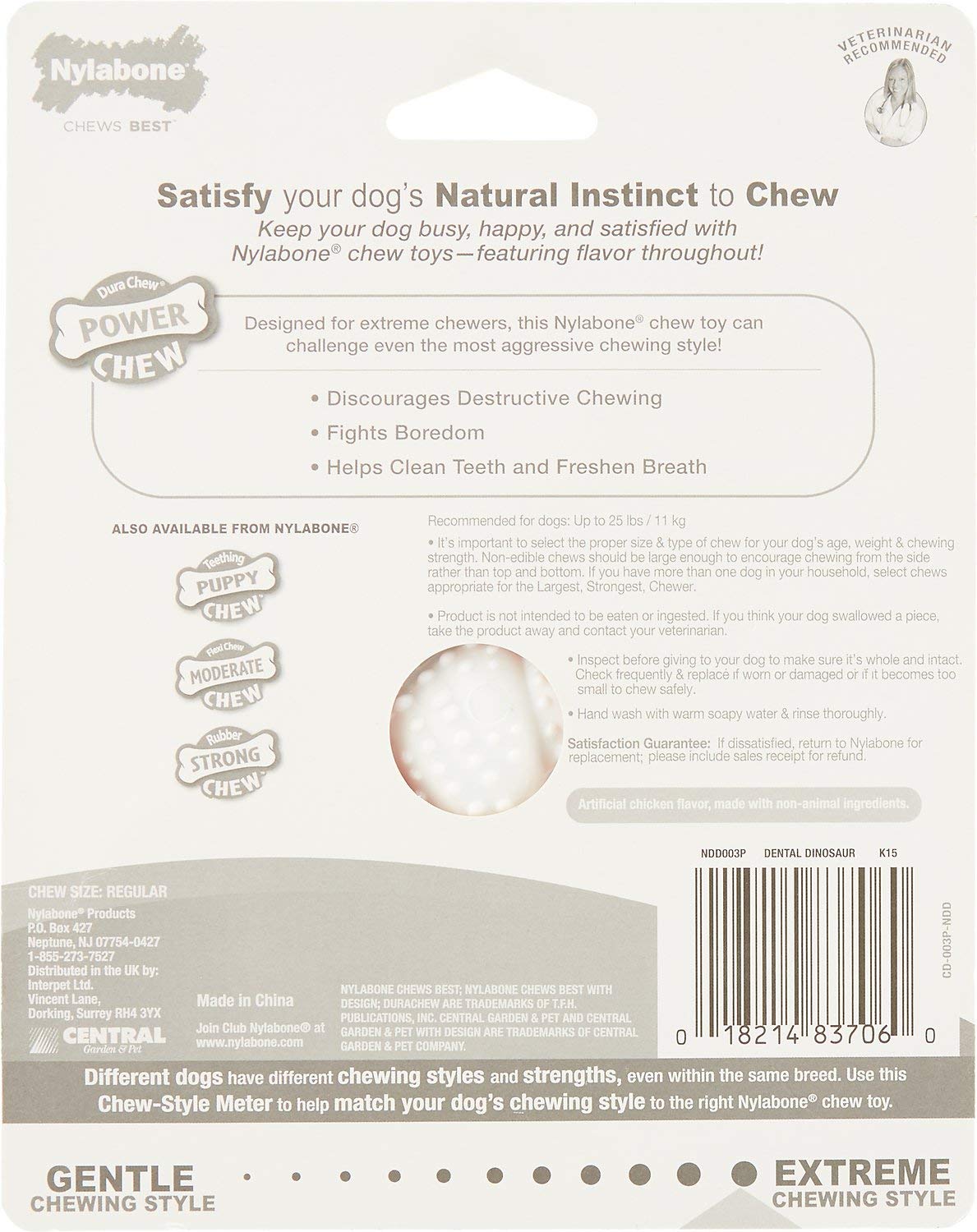Nylabone Power Chew Dental Dino durable texture resists heavy chewing