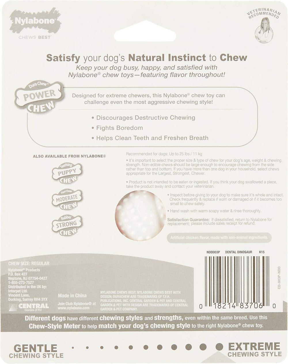 Nylabone Power Chew Dental Dino durable texture resists heavy chewing