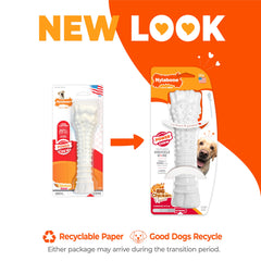 Nylabone Power Chew Texture Knuckle Bone with flavor being chewed by a dog.
