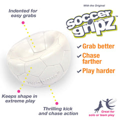 Nylabone Power Play Gripz Soccer Ball in dog's mouth demonstrates easy pickup and retrieval