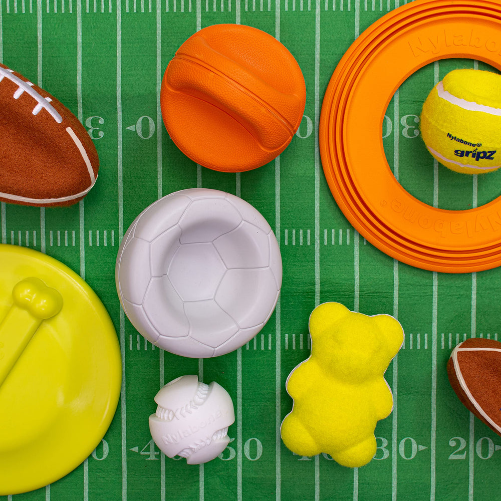 Nylabone Power Play Gripz Soccer Ball side bounce captures unpredictable movement for exciting play