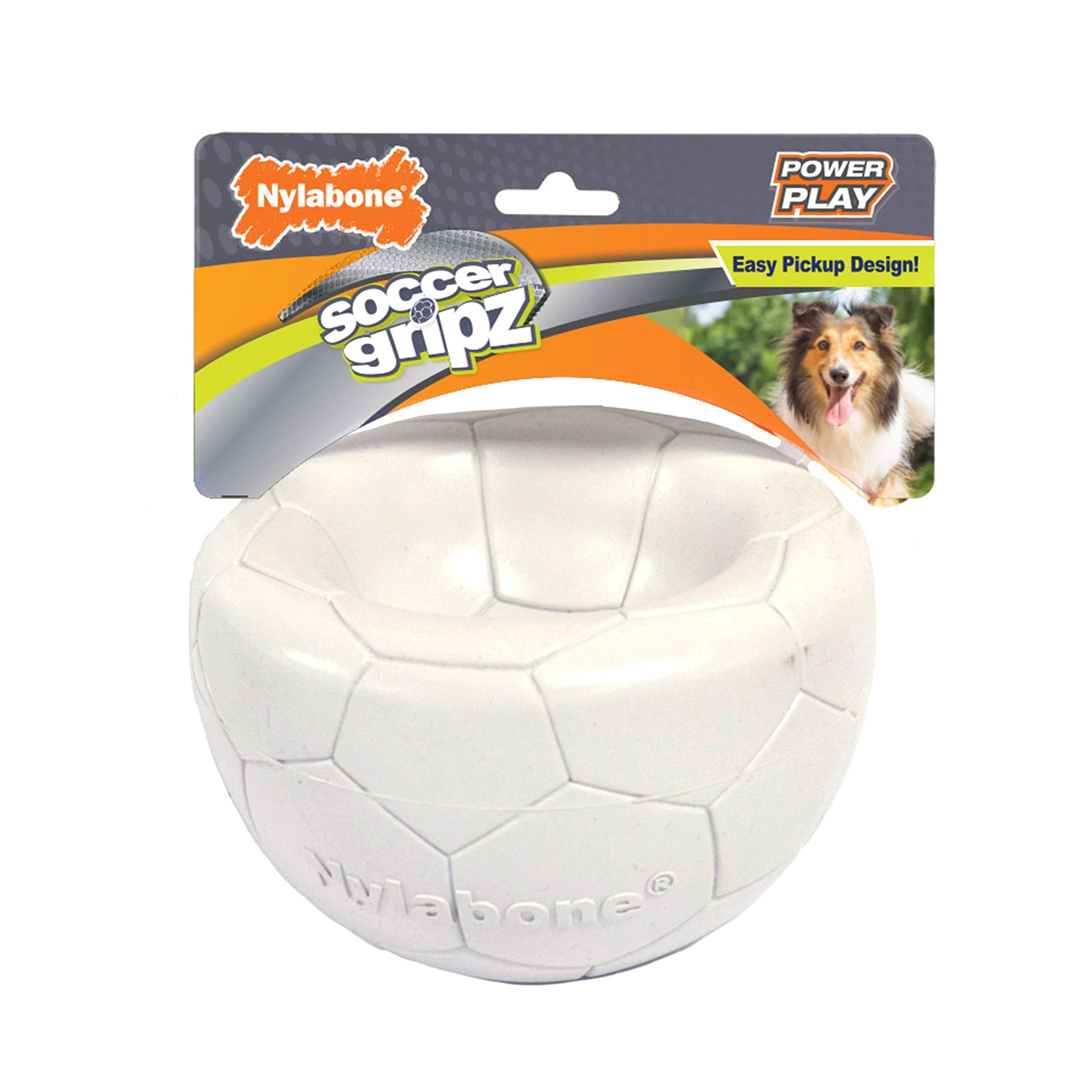 Nylabone Power Play Gripz Soccer Ball top view highlights easy pickup