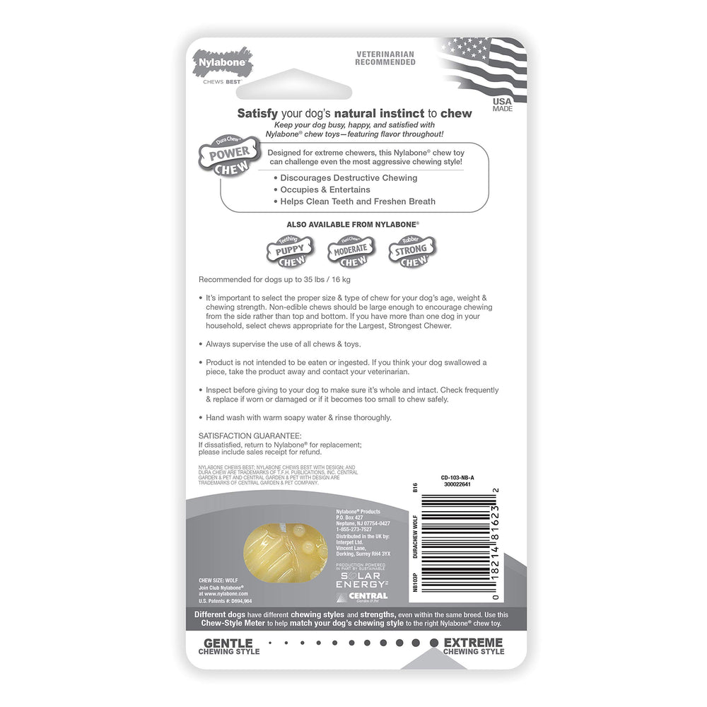 Nylabone PRO Action dental bone power chew toy dog enjoying bite and chew.