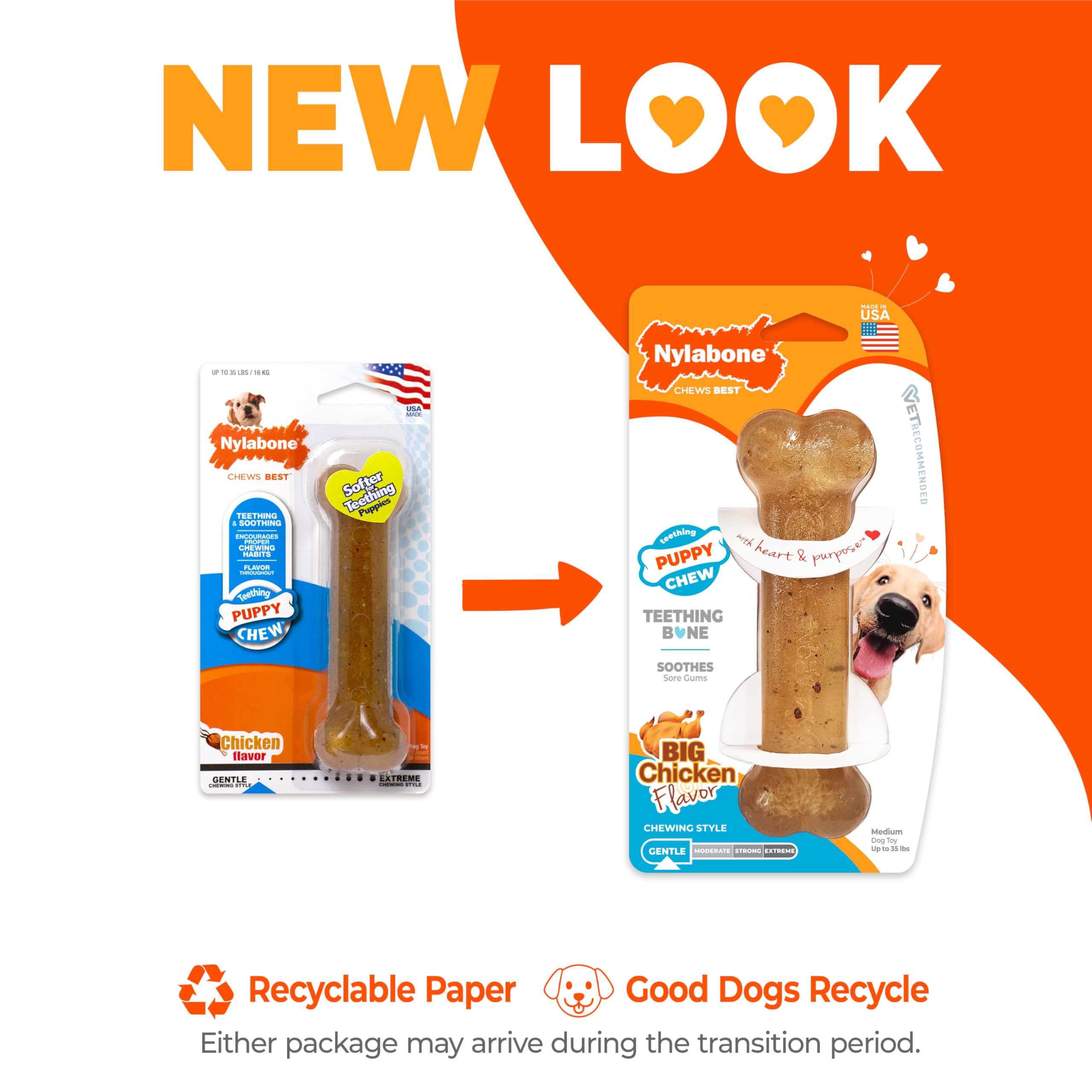 Nylabone Puppy Chew Teething Bone puppy chewing scene demonstrates healthy chew habit.