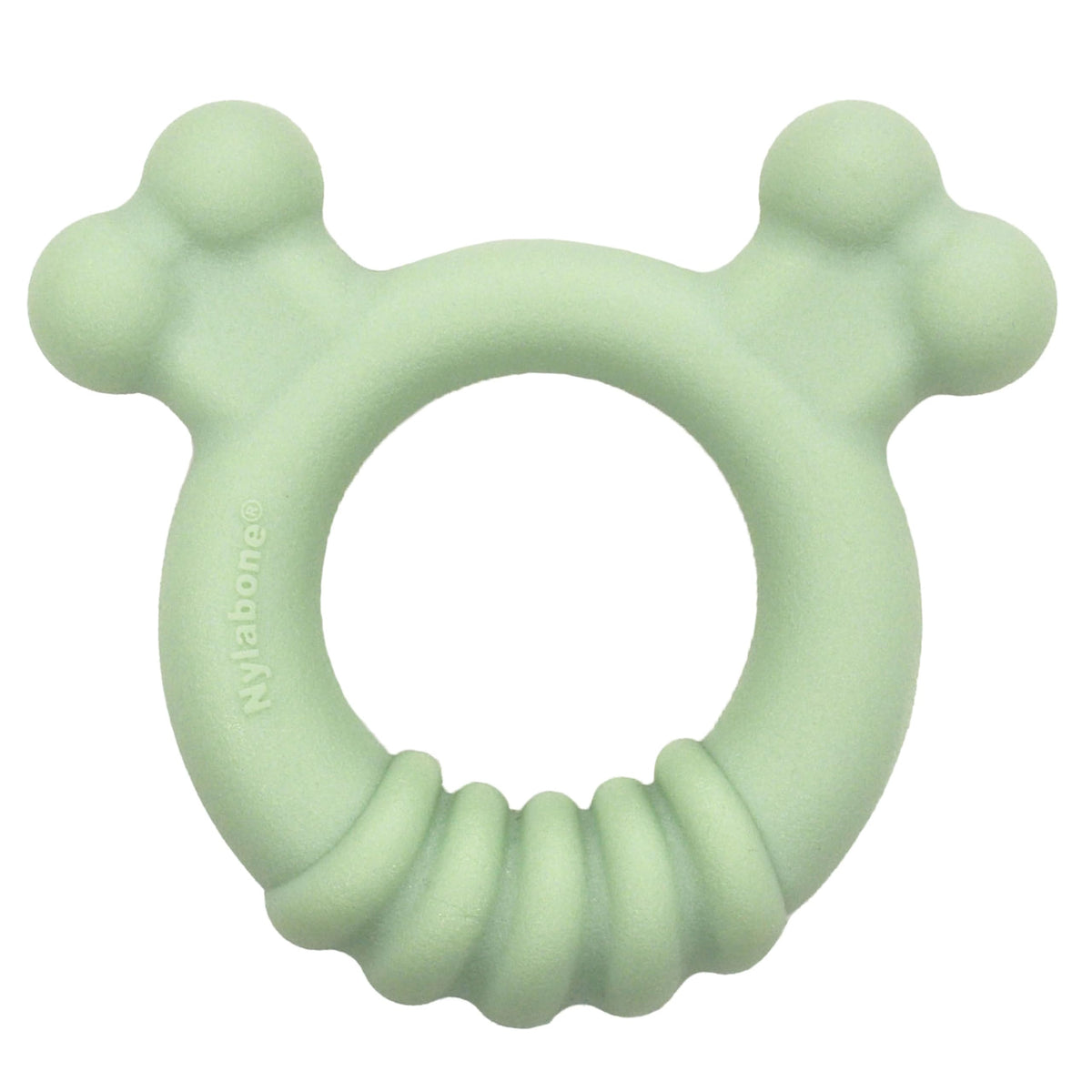 Nylabone Sensory Ring closeup showing gum-soothing texture for teething puppies.