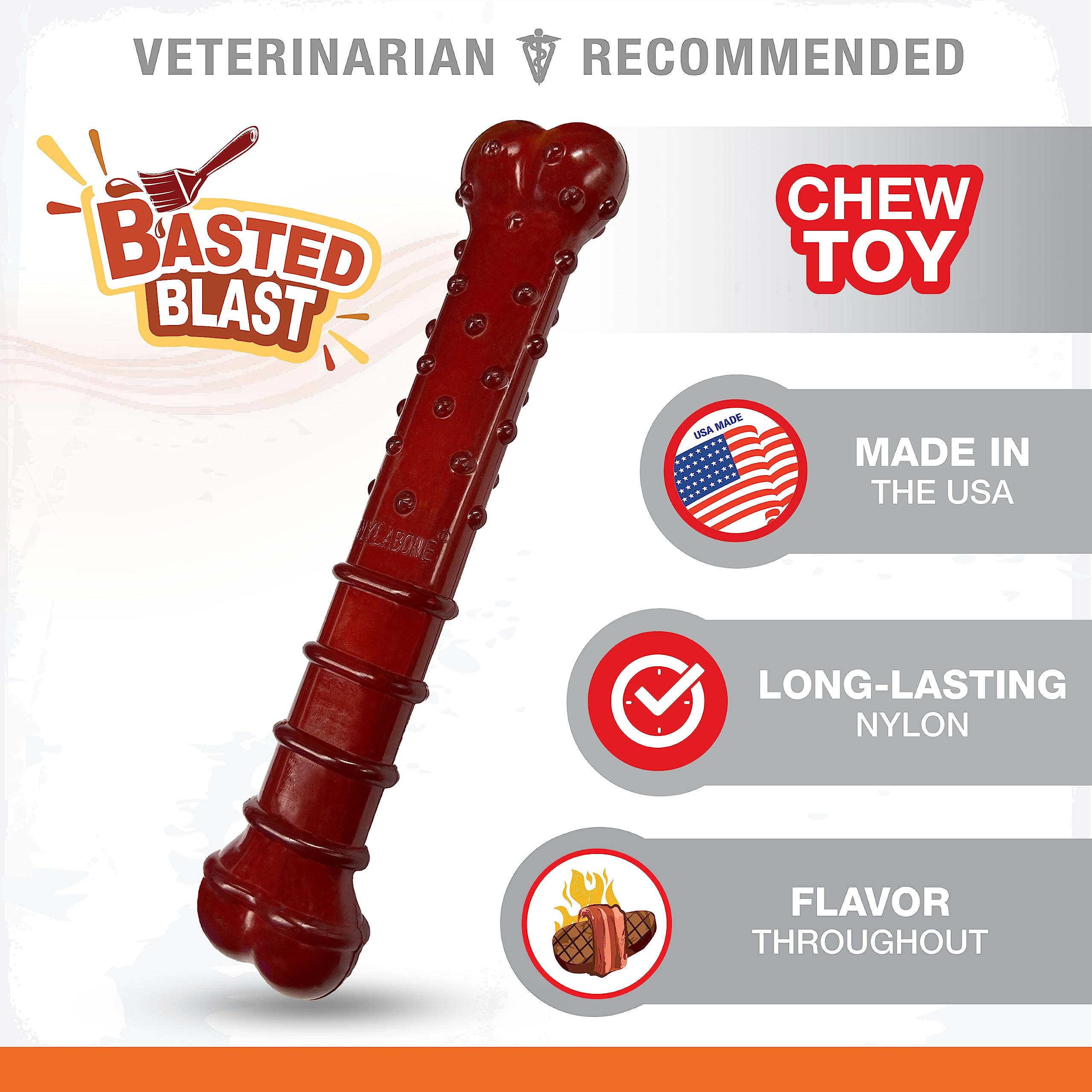 Nylabone Textured Bone Power Chew Toy dual flavor layers engage dogs longer