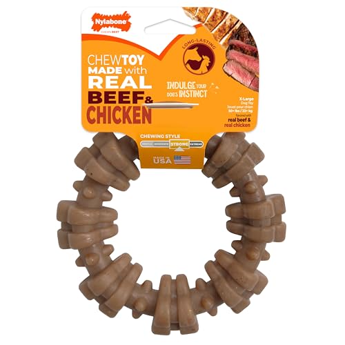 Nylabone textured ring pairs with mealtime to encourage healthy chewing.