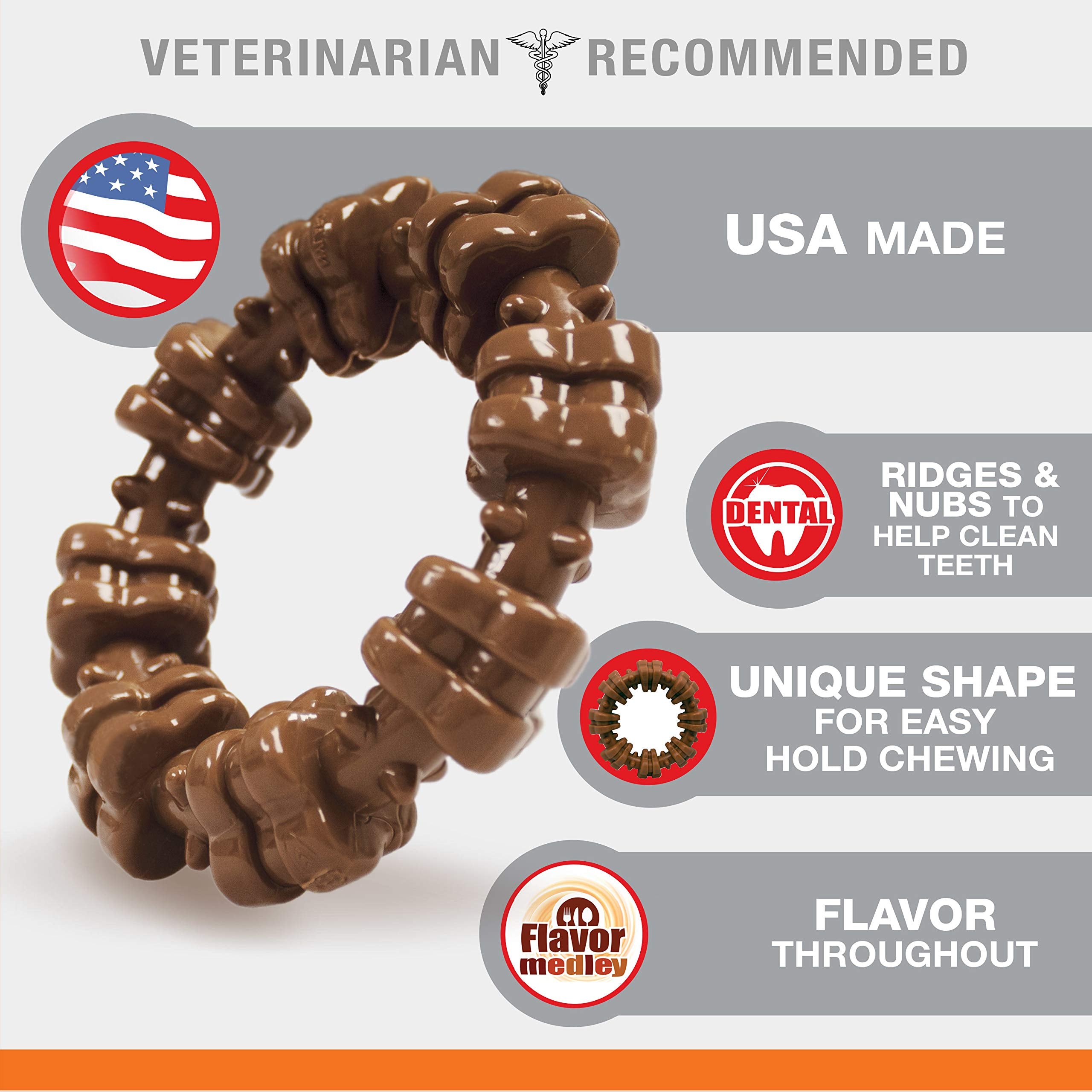 Nylabone textured ring Power Chew Toy in use redirects destructive chewing toward safe play