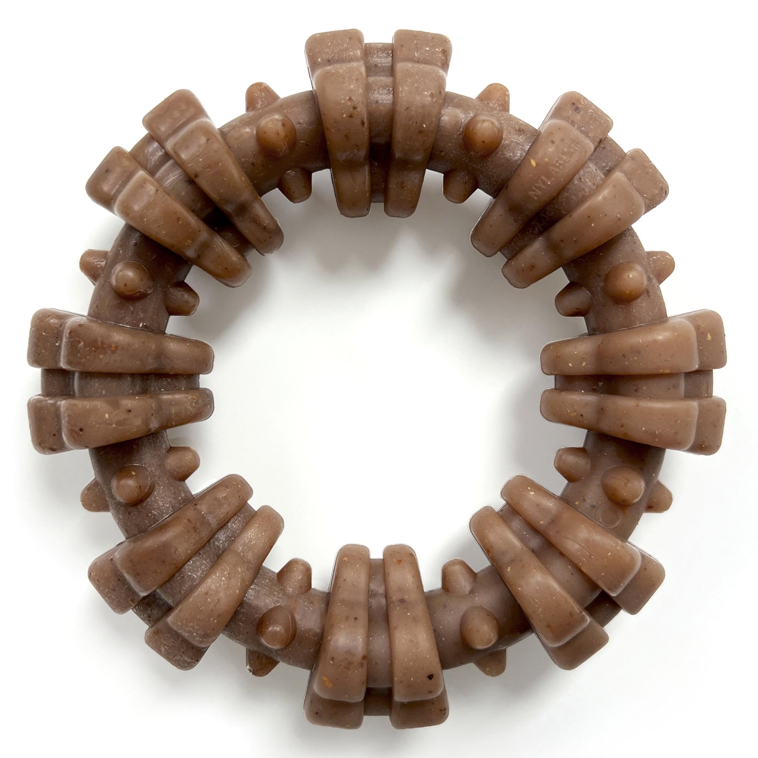 Nylabone textured ring chew toy with real beef and chicken for powerful chewers.