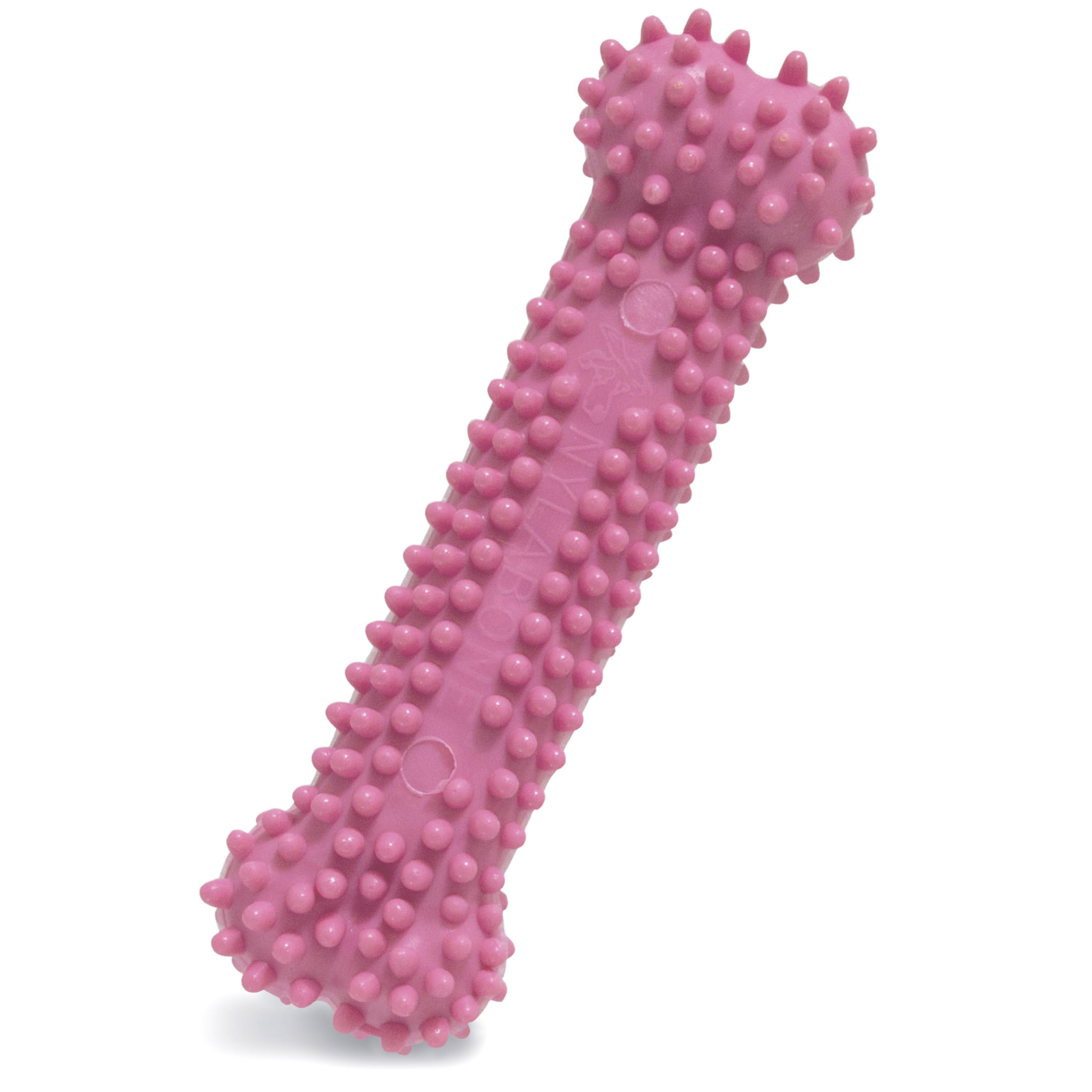 Nylabone textured teething bone puppy chew toy in pink chicken flavor for X-small dogs.