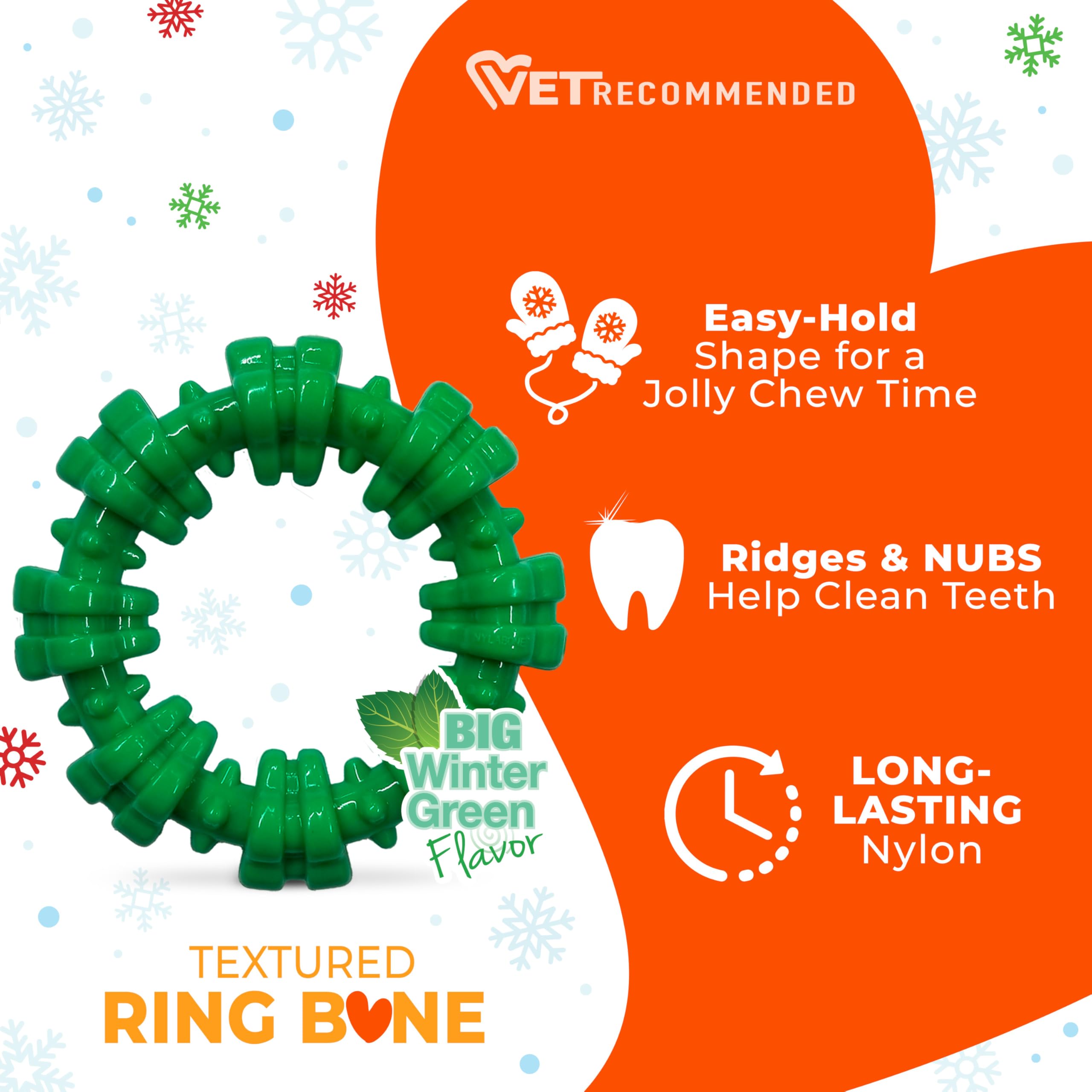 Nylabone wintergreen-flavor-dog-toy delivers inviting flavor during chewing sessions.