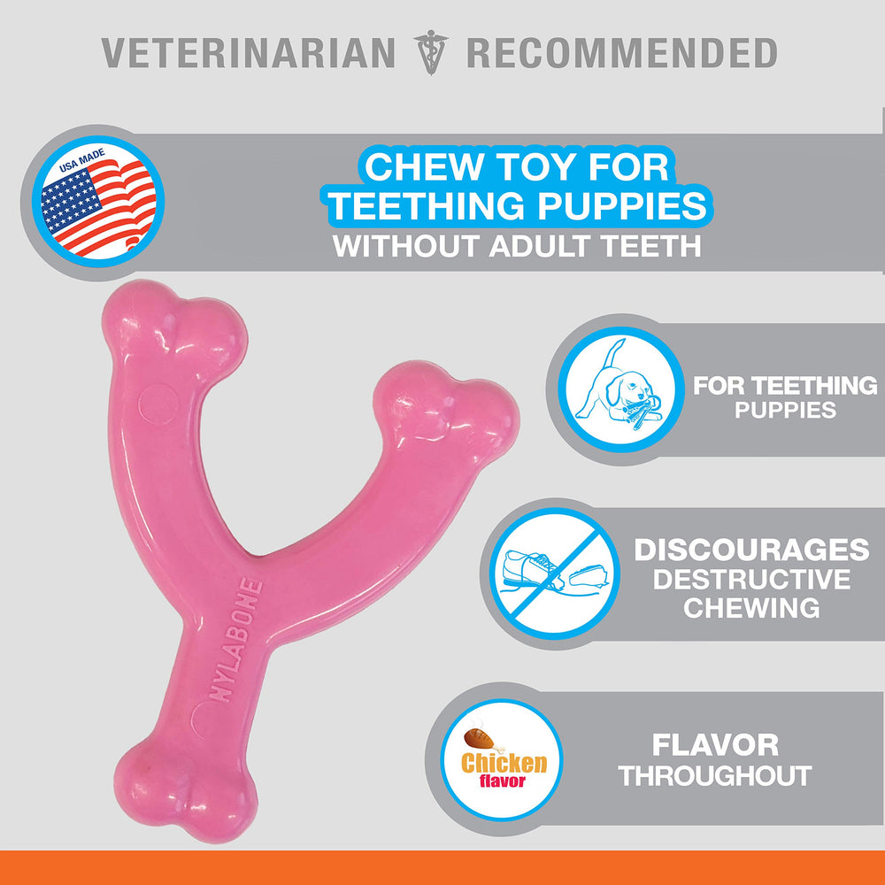 Nylabone Wishbone puppy chew toy chicken flavor encourages safe mouthing