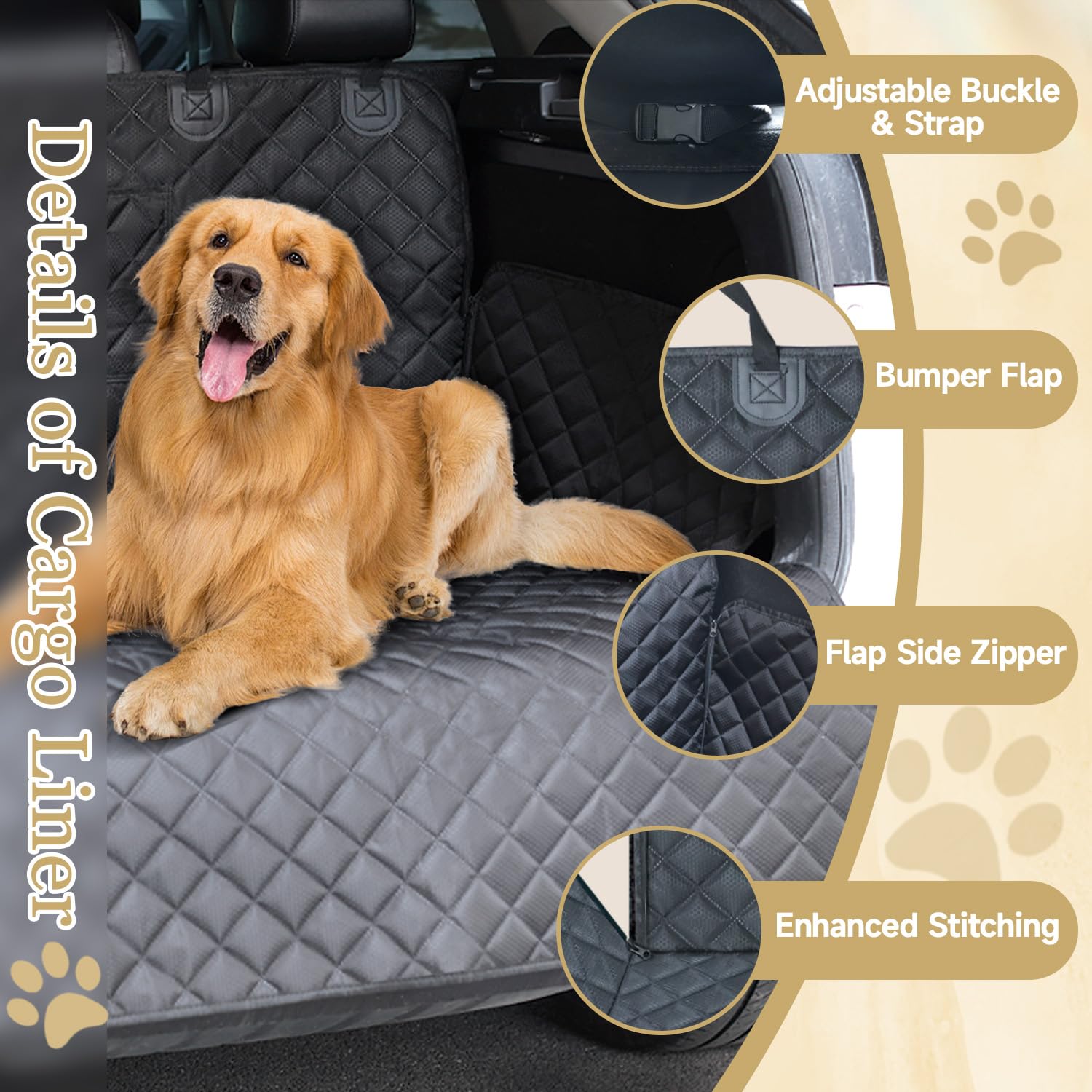 NYLSYT cargo liner shows waterproof fabric guarding against spills and mud.