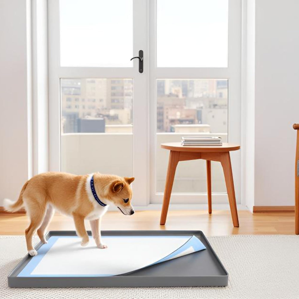 Nyoria pee pad holder flat surface simplifies quick pad changes.