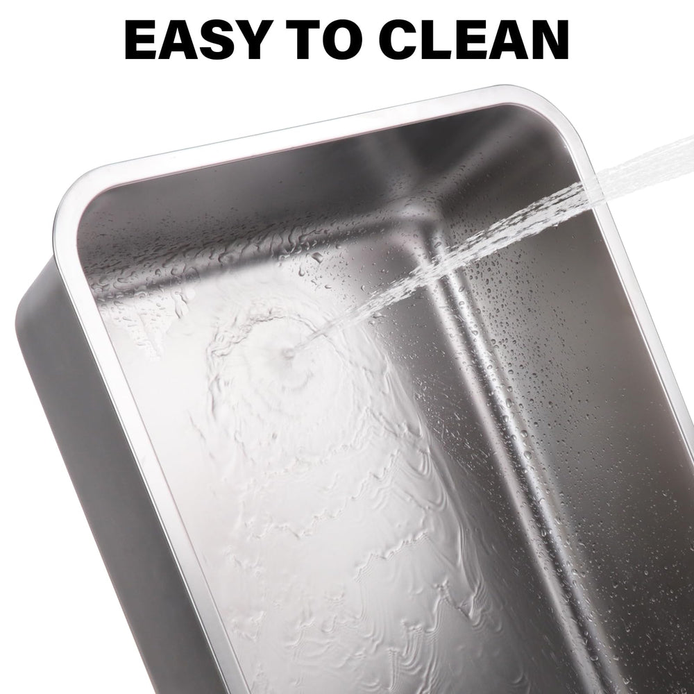 Nyutu stainless steel litter box with rounded edges prioritizes safe handling